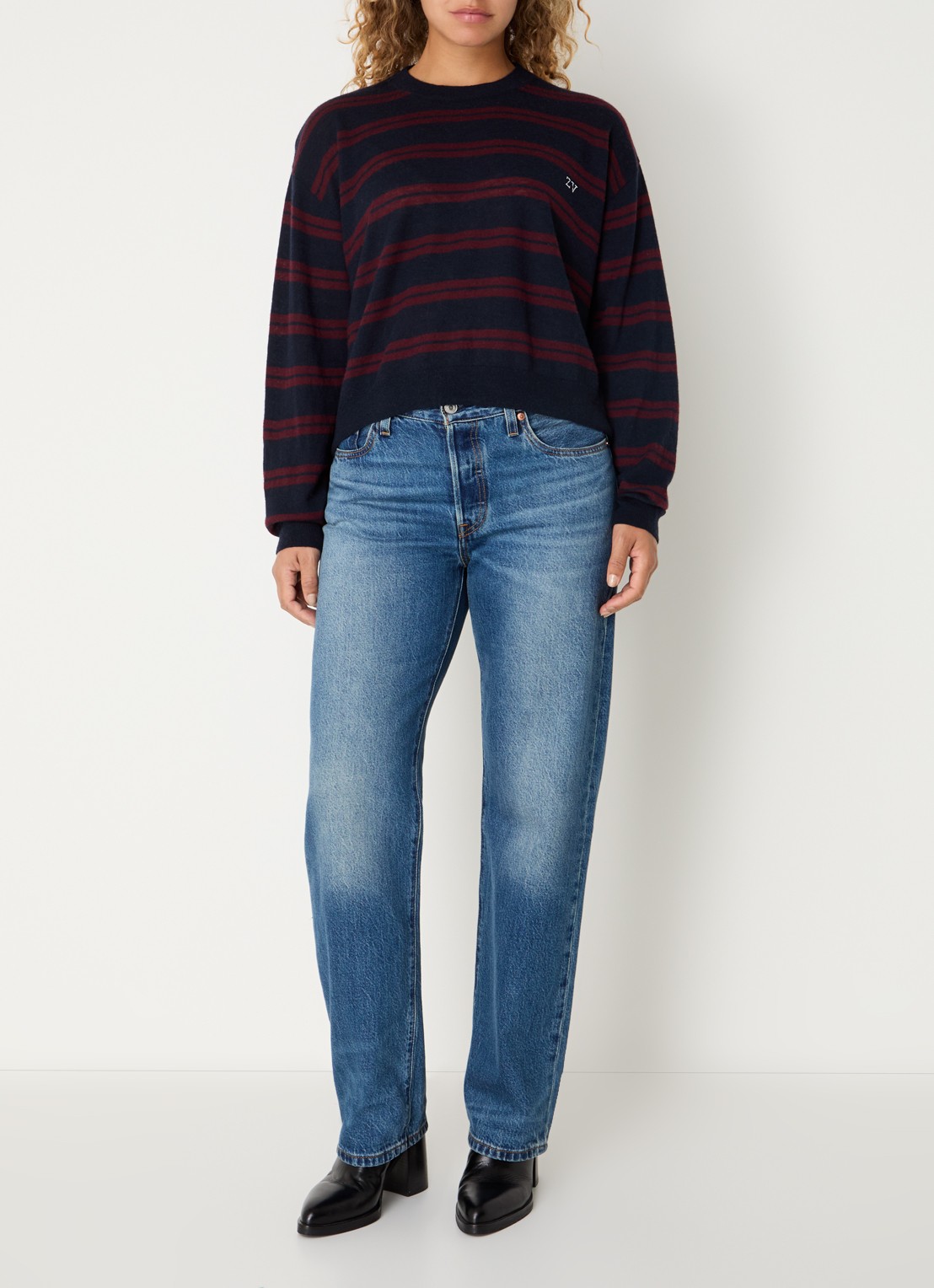 Zadig&Voltaire Swapy fijngebreide trui van kasjmier met streepprint - voorkant 2 donkerblauw