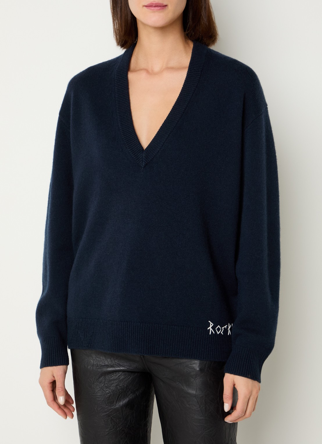 Zadig&Voltaire Swyny fijngebreide trui in kasjmierblend met V-hals - detail 2 donkerblauw