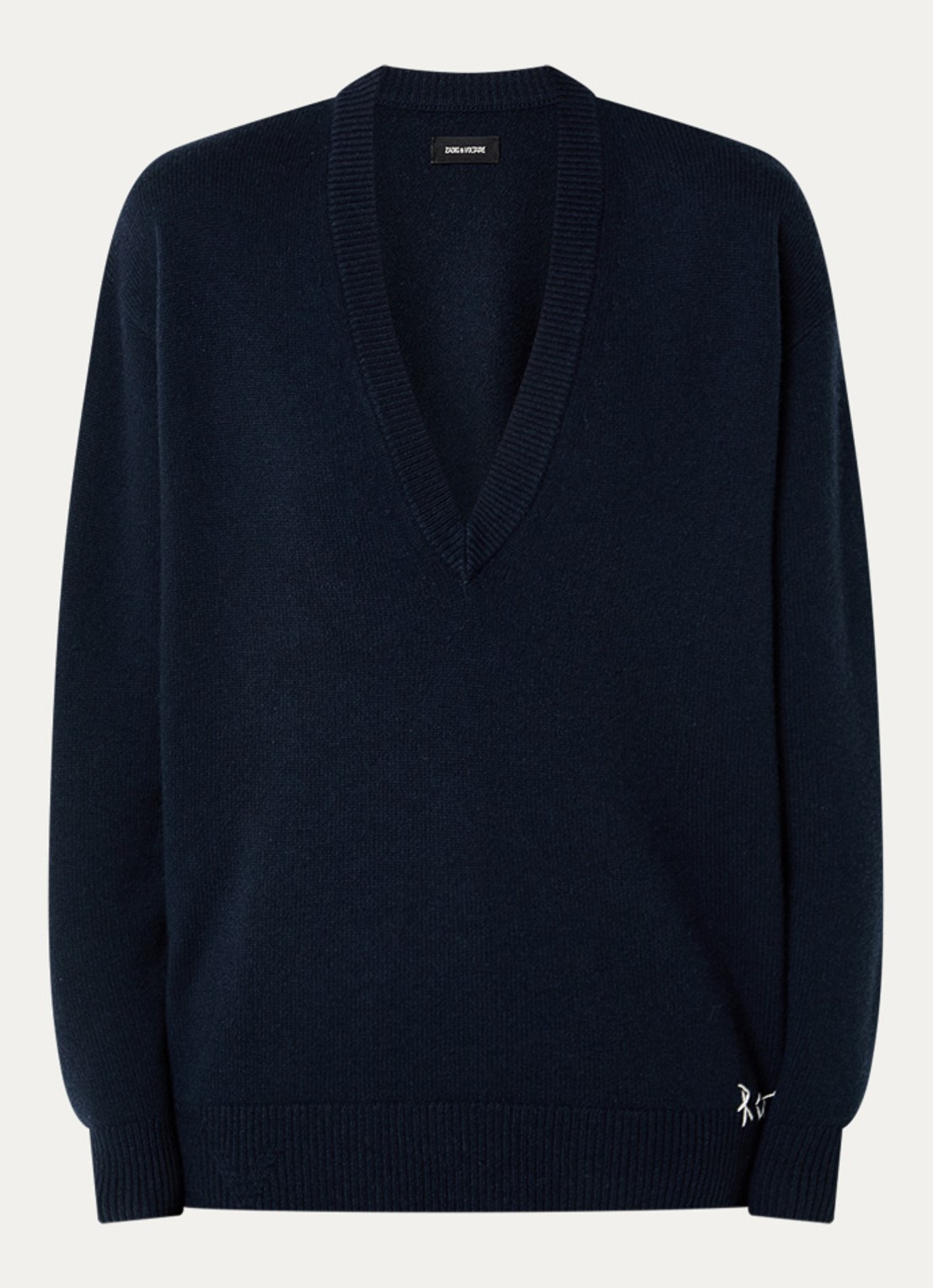 Zadig&Voltaire Swyny fijngebreide trui in kasjmierblend met V-hals - voorkant 3 donkerblauw