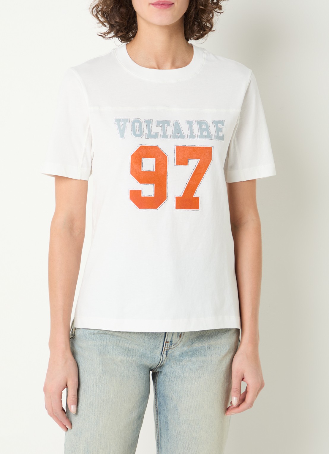 Zadig&Voltaire T-shirt met logoprint en strass - detail 4 gebroken wit