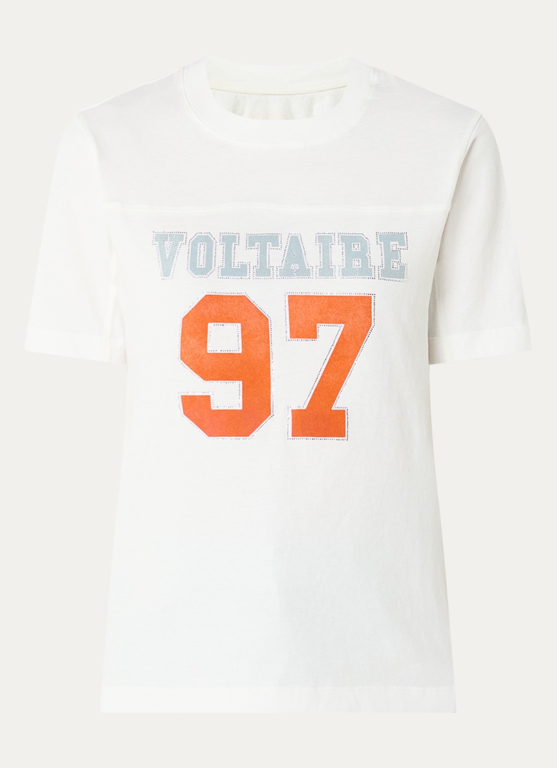 Zadig&Voltaire T-shirt met logoprint en strass - voorkant gebroken wit