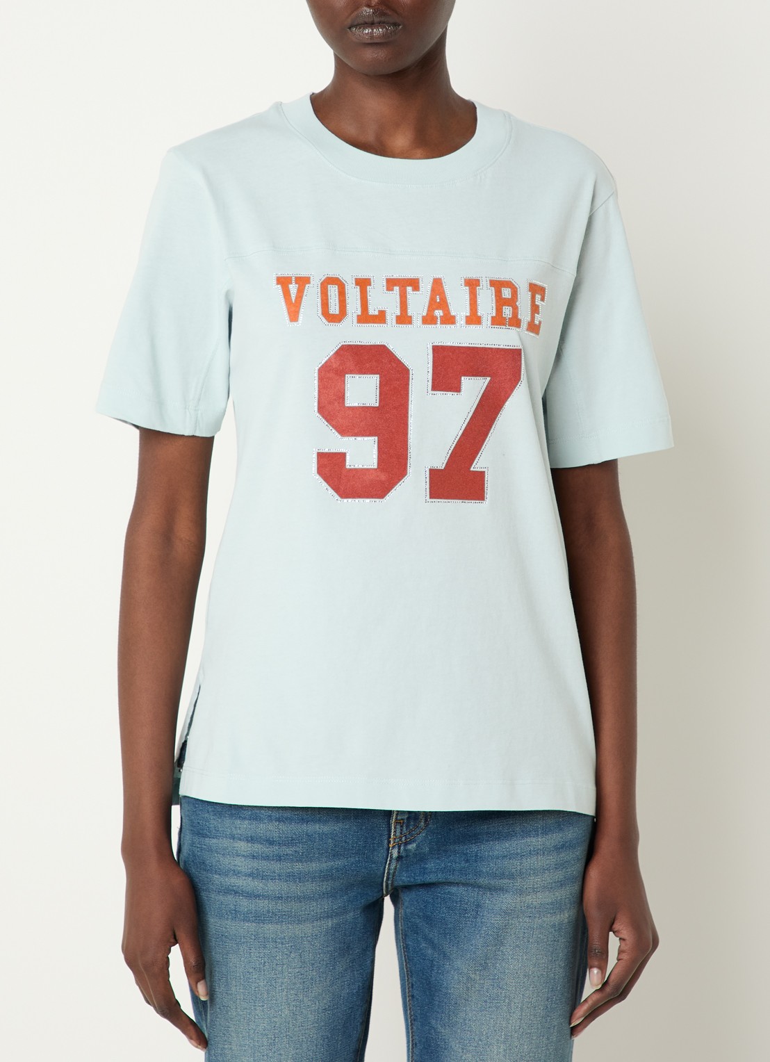 Zadig&Voltaire T-shirt met logoprint en strass - detail 2 lichtblauw