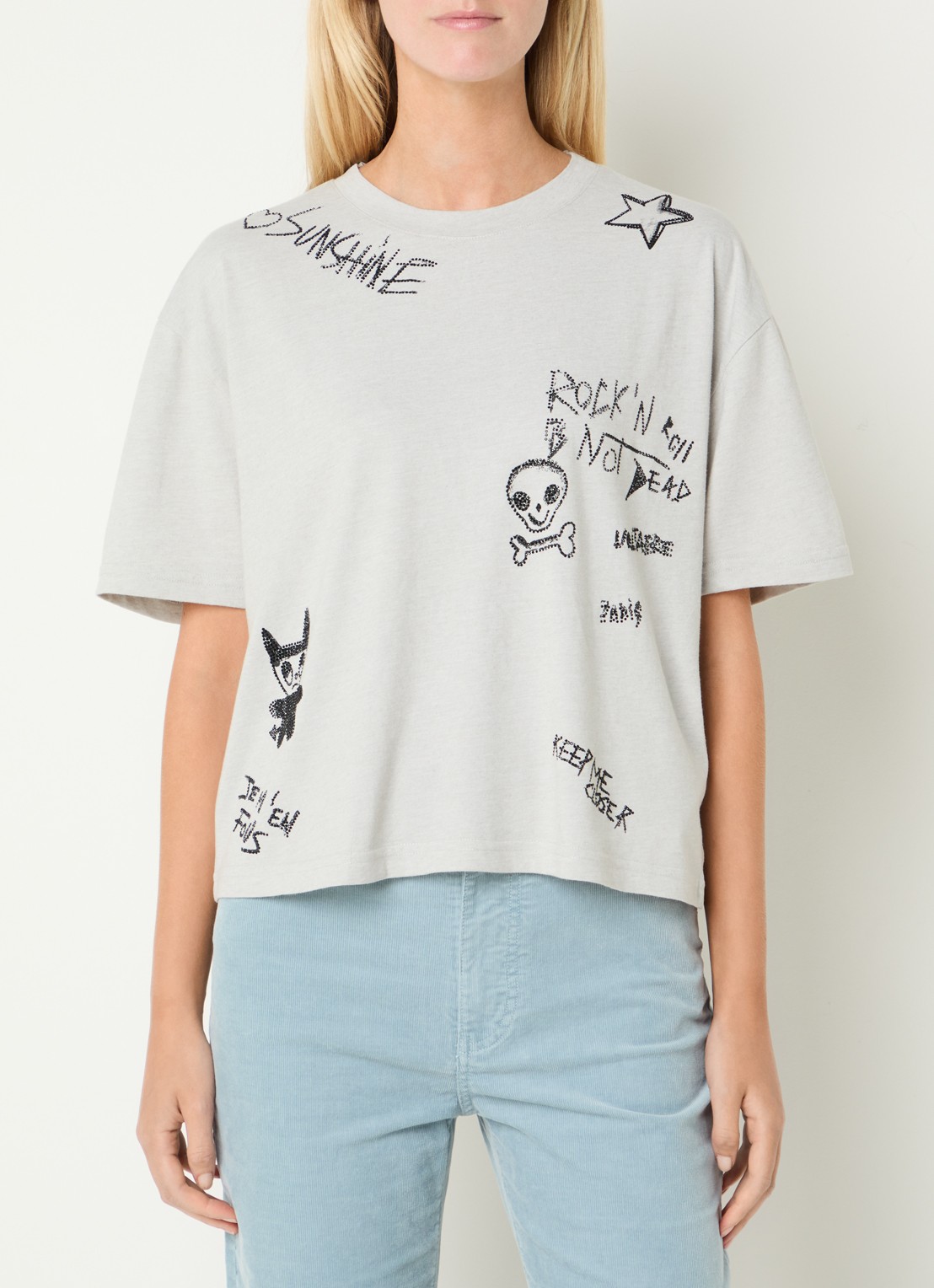 Zadig&Voltaire Taida T-shirt met strass - detail lichtgrijs