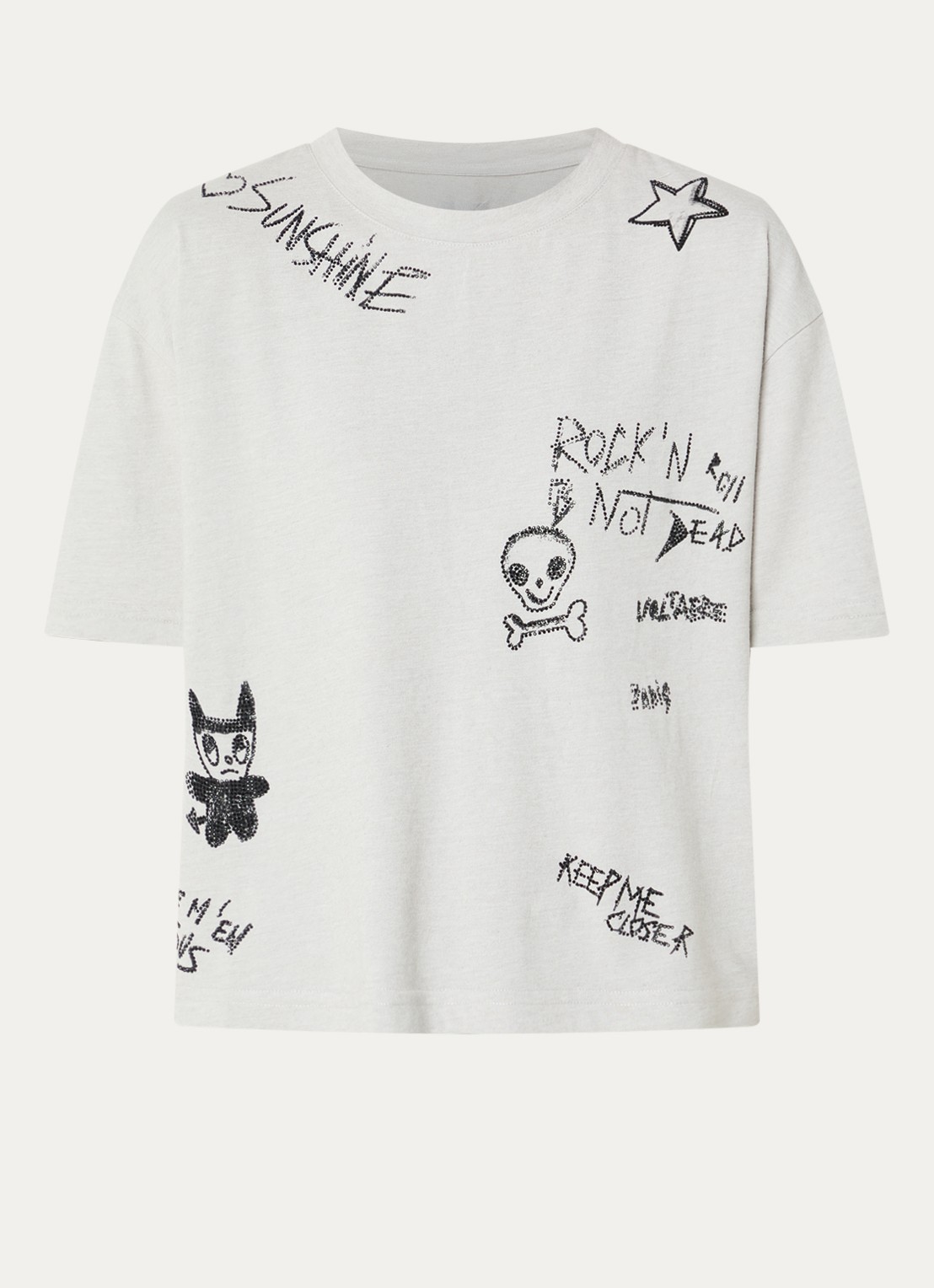 Zadig&Voltaire Taida T-shirt met strass - voorkant 3 lichtgrijs