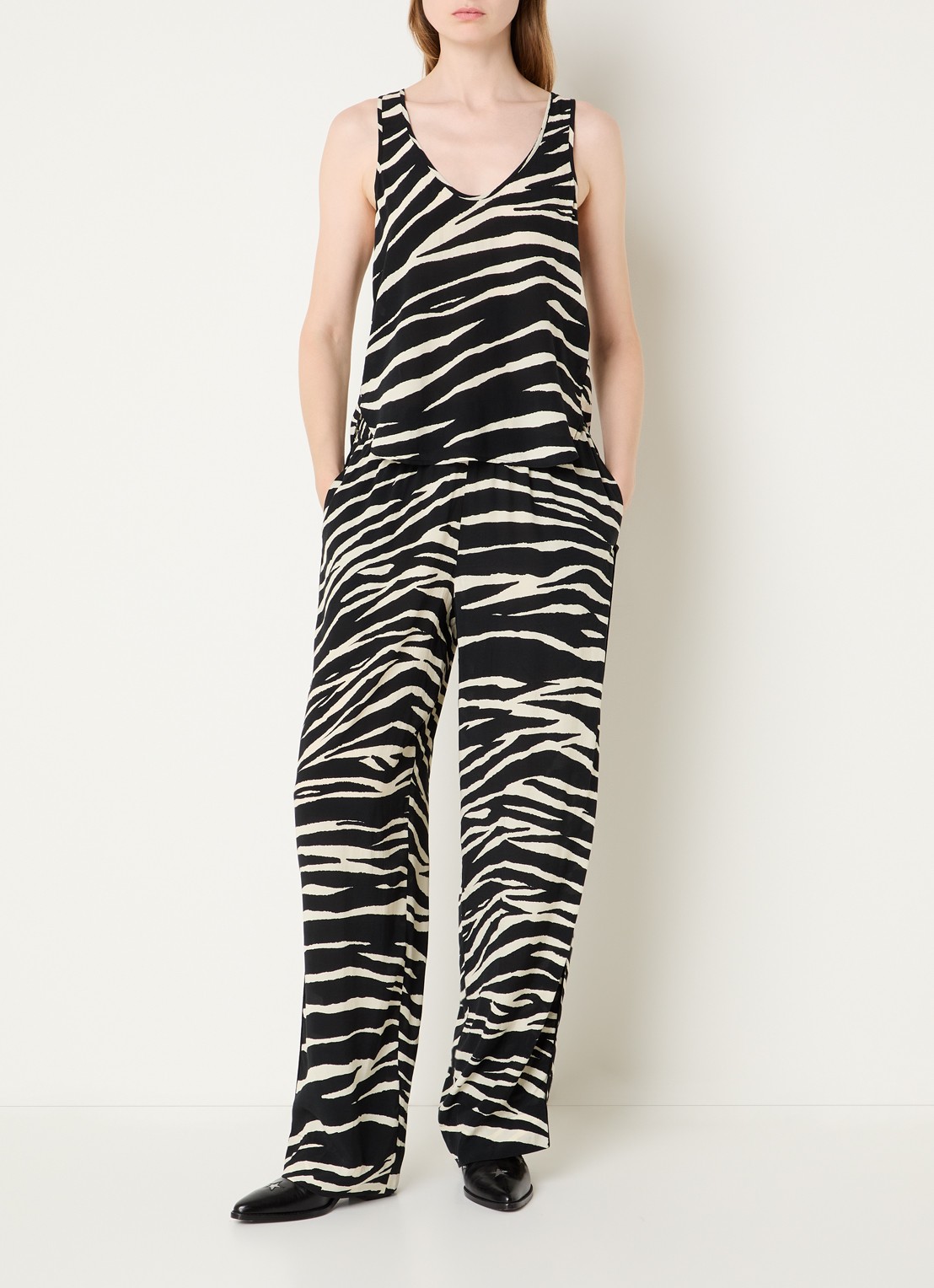 Zadig&Voltaire Tarys mouwloze top met zebraprint - voorkant 3 zwart