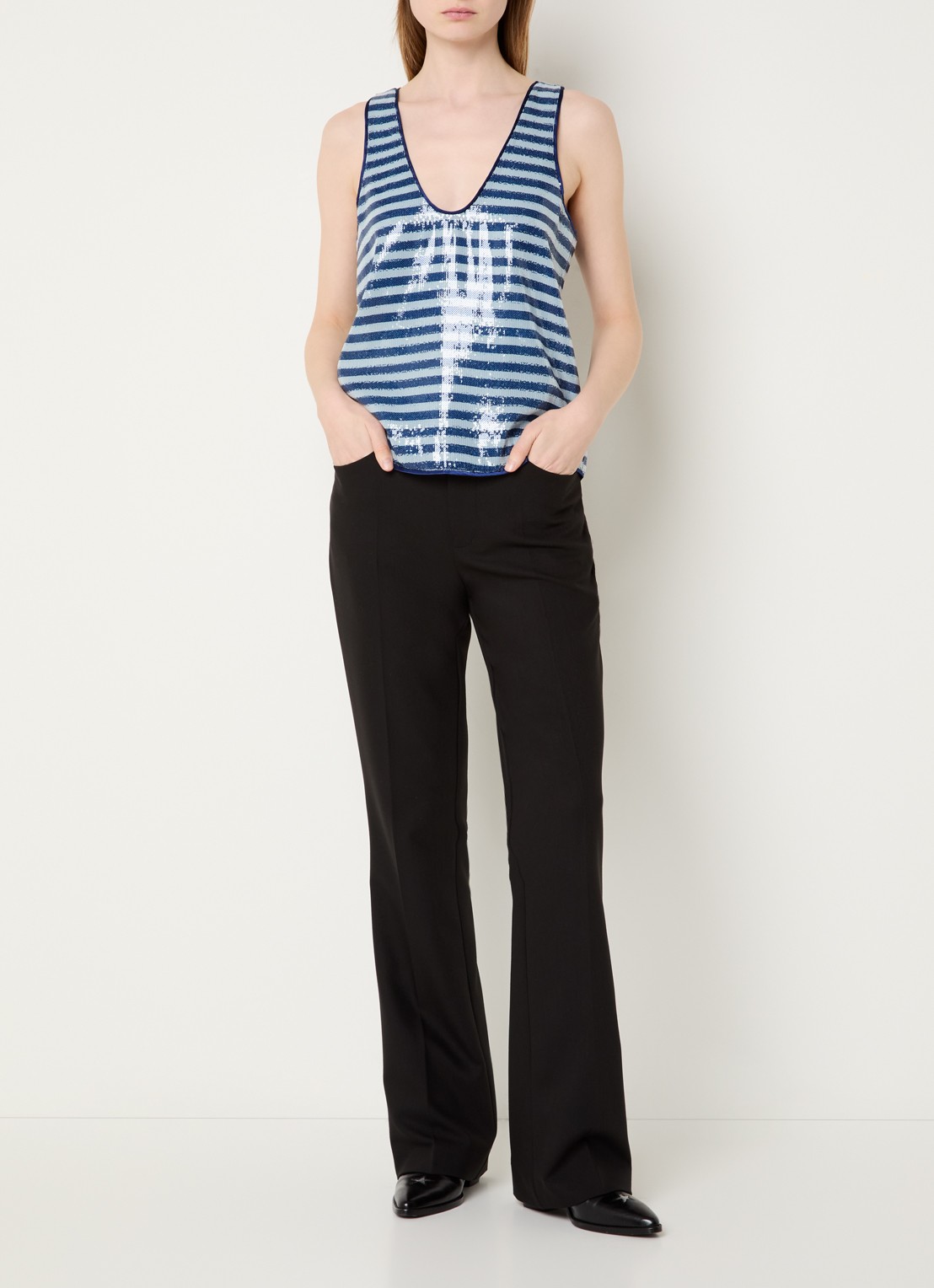Zadig&Voltaire Tarys tanktop met pailletten - voorkant 4 donkerblauw