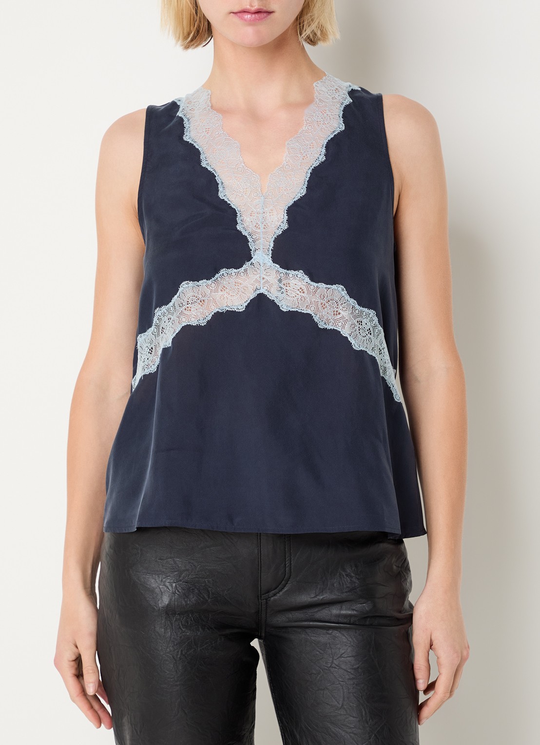 Zadig&Voltaire Tasao top van satijn met details van kant - detail 4 donkerblauw