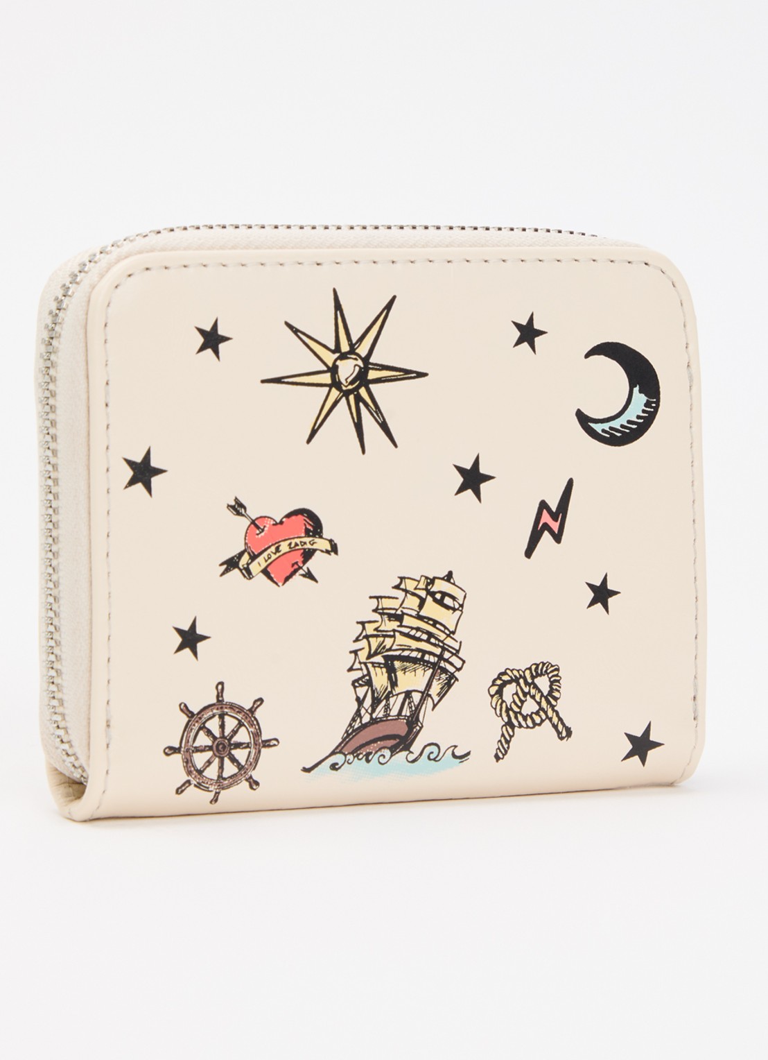 Zadig&Voltaire Tattoo Mini portemonnee van kalfsleer - achterkant beige