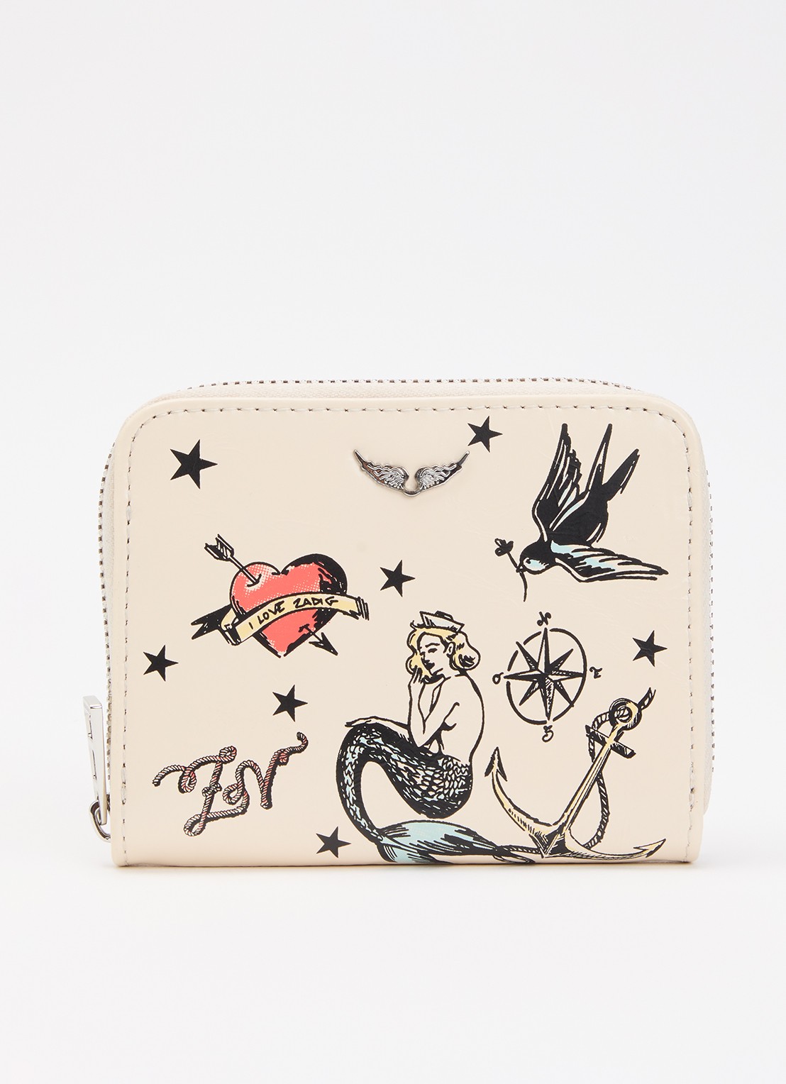 Zadig&Voltaire Tattoo Mini portemonnee van kalfsleer - voorkant 2 beige