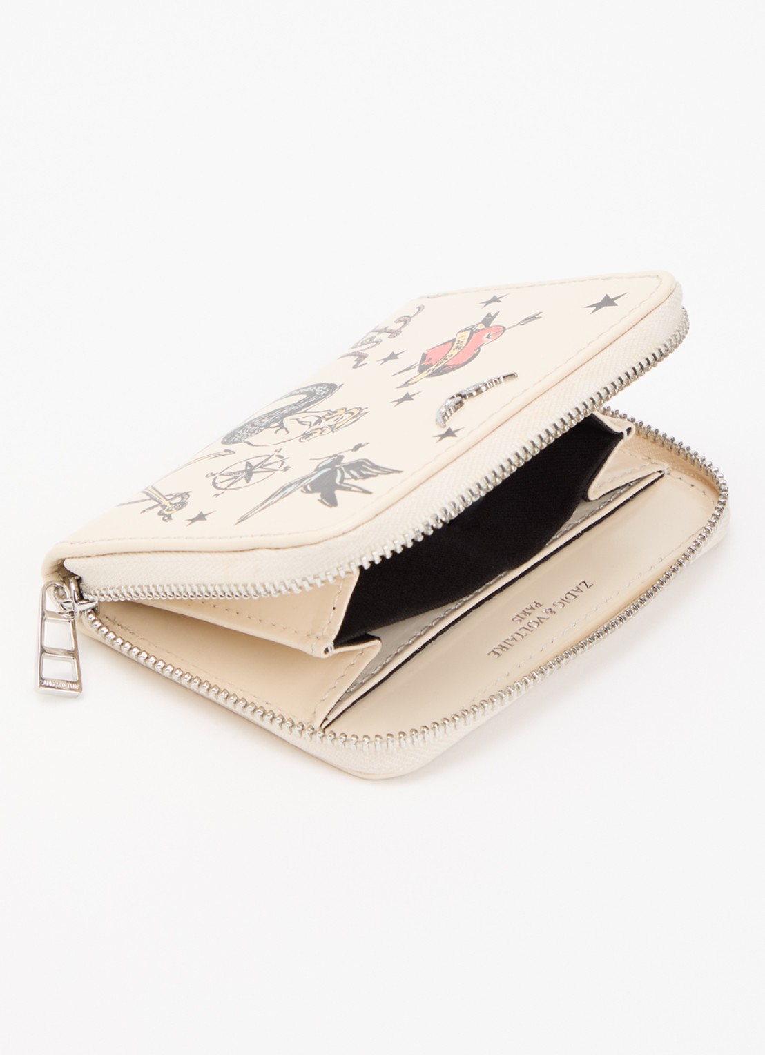 Zadig&Voltaire Tattoo Mini portemonnee van kalfsleer - voorkant 3 beige
