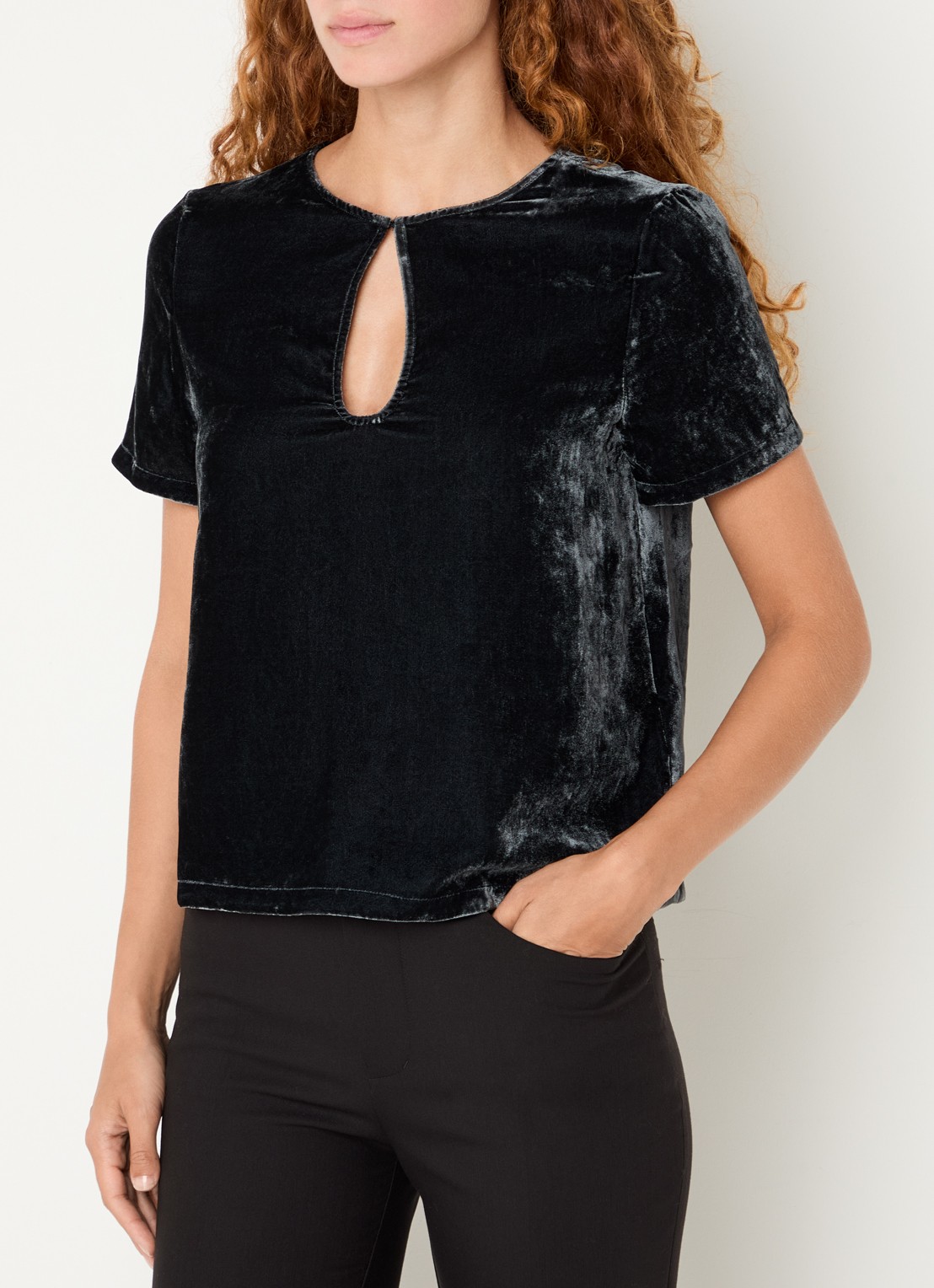 Zadig&Voltaire Tchai top van fluweel met keyhole - detail antraciet