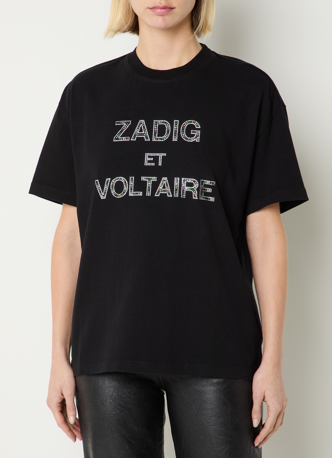 Zadig&Voltaire Tedda T-shirt met logo en strass - detail 4 zwart