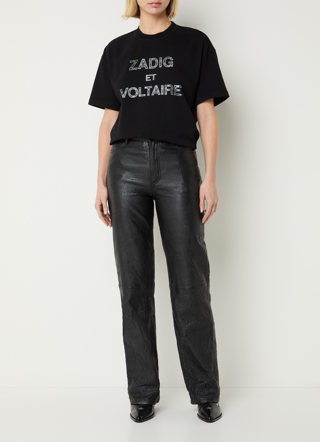 Zadig&Voltaire Tedda T-shirt met logo en strass - voorkant 3 zwart