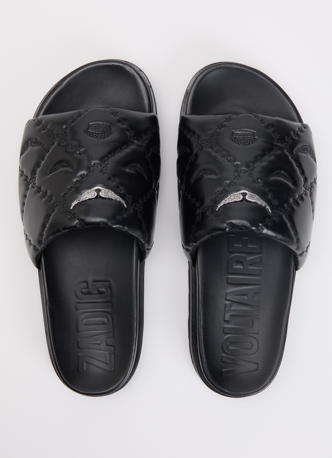 Zadig&Voltaire Teddy Bare Vintage slipper van leer met logoprint - detail 4 zwart