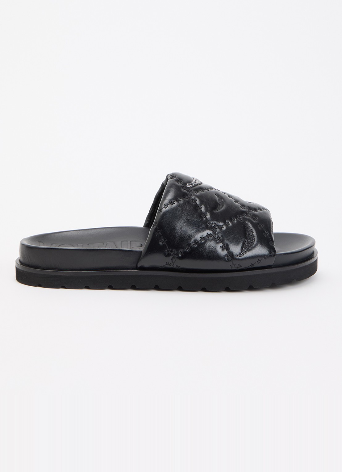 Zadig&Voltaire Teddy Bare Vintage slipper van leer met logoprint - voorkant zwart