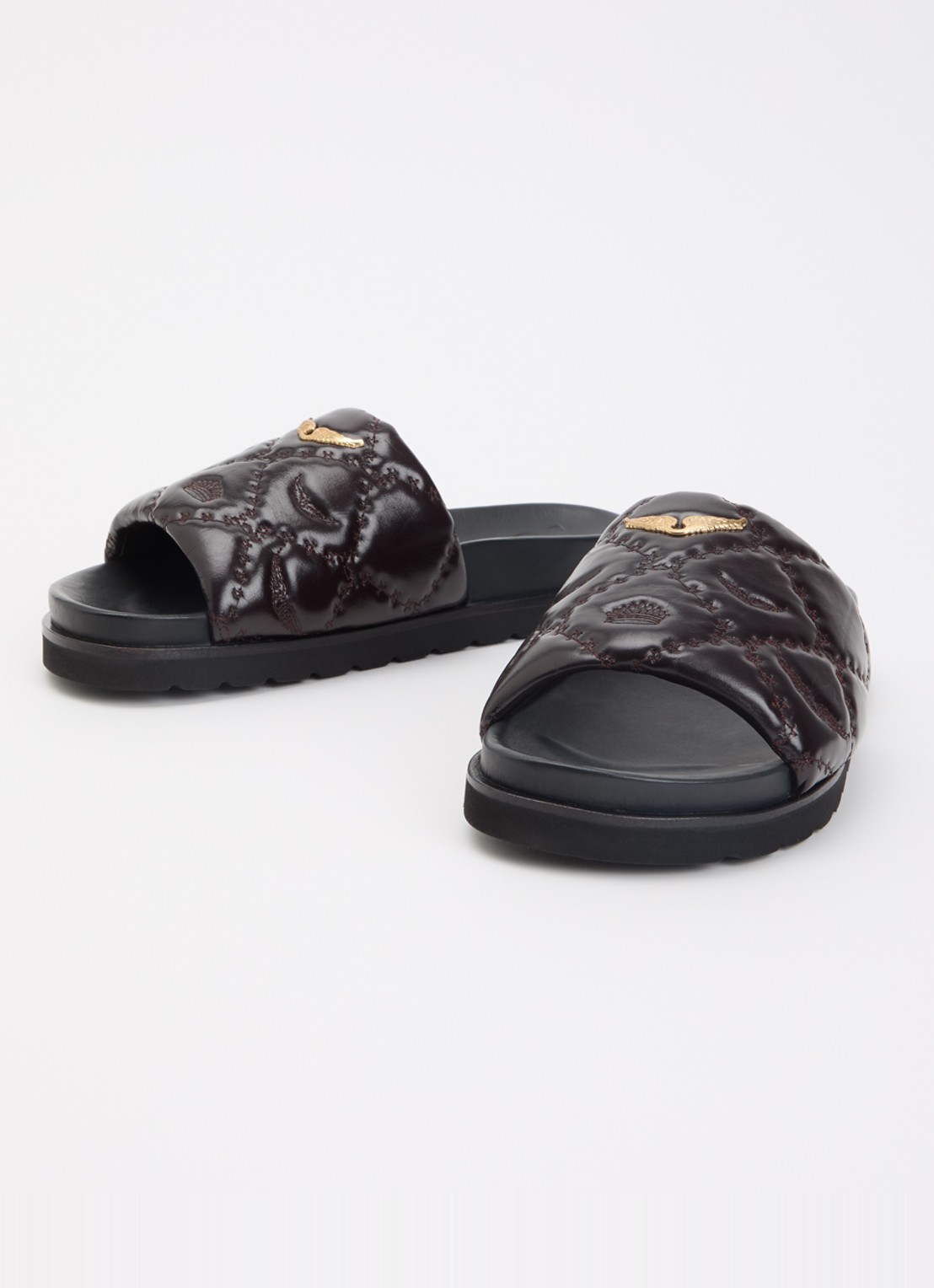 Zadig&Voltaire Teddy Bare Vintage slipper van leer met logoprint - detail 2 bordeauxrood