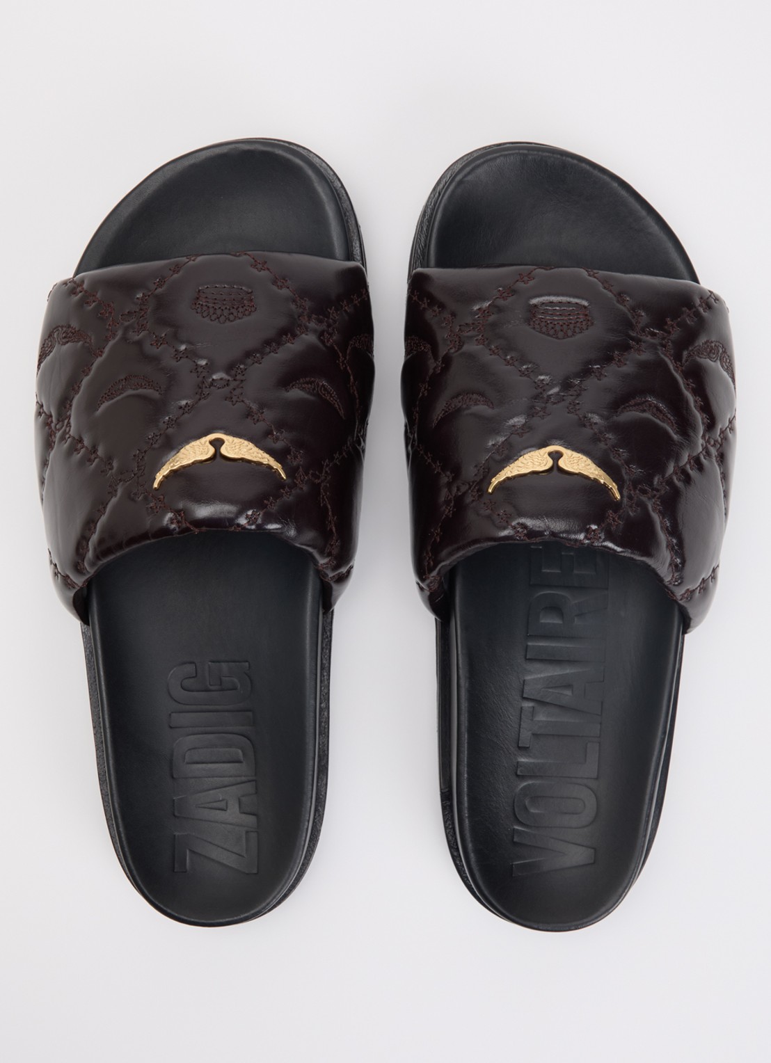 Zadig&Voltaire Teddy Bare Vintage slipper van leer met logoprint - detail 3 bordeauxrood