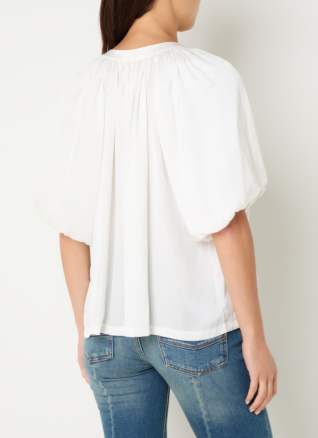 Zadig&Voltaire Teko tuniek van satijn met ballonmouw - achterkant gebroken wit