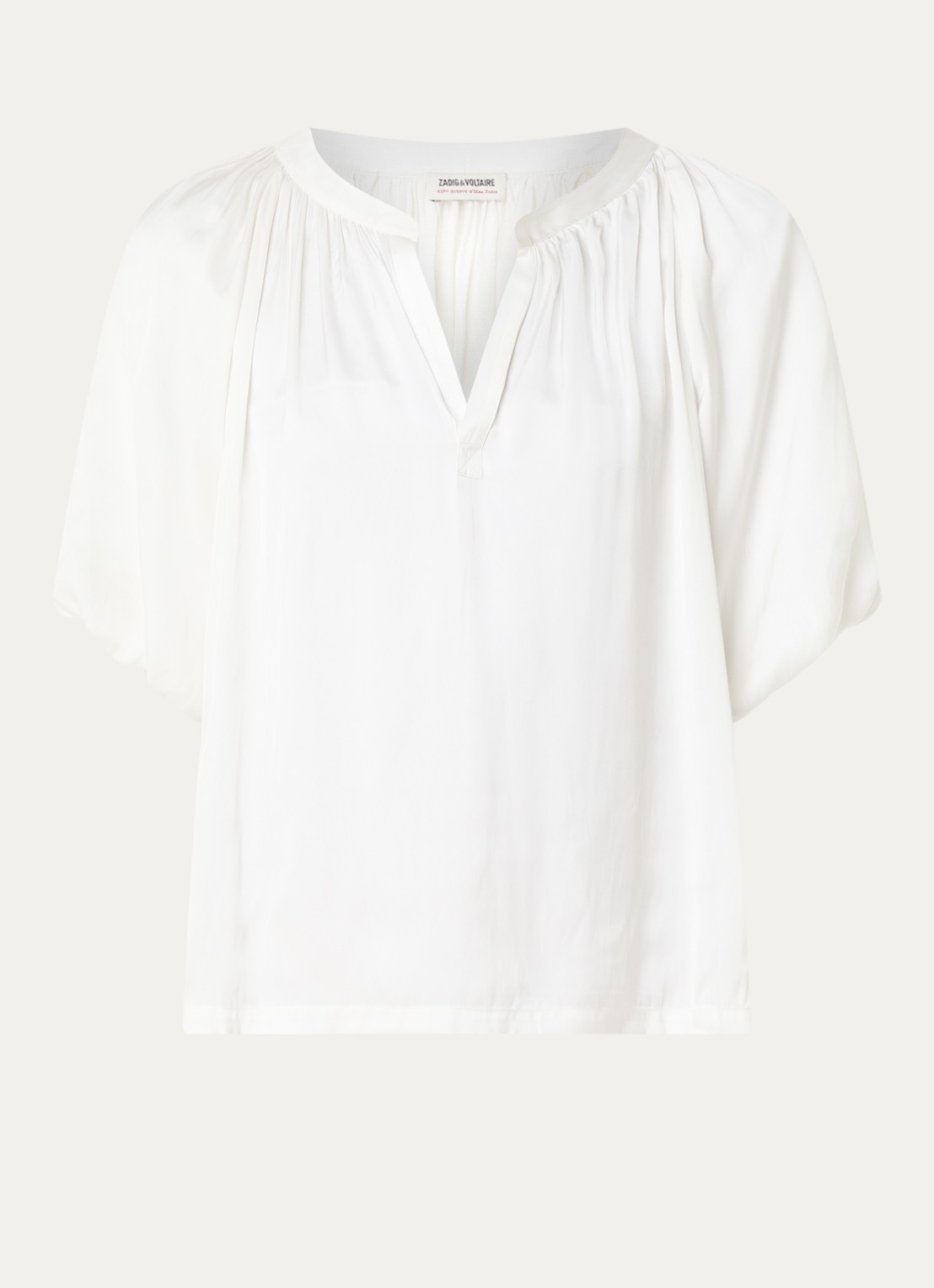 Zadig&Voltaire Teko tuniek van satijn met ballonmouw - voorkant 3 gebroken wit