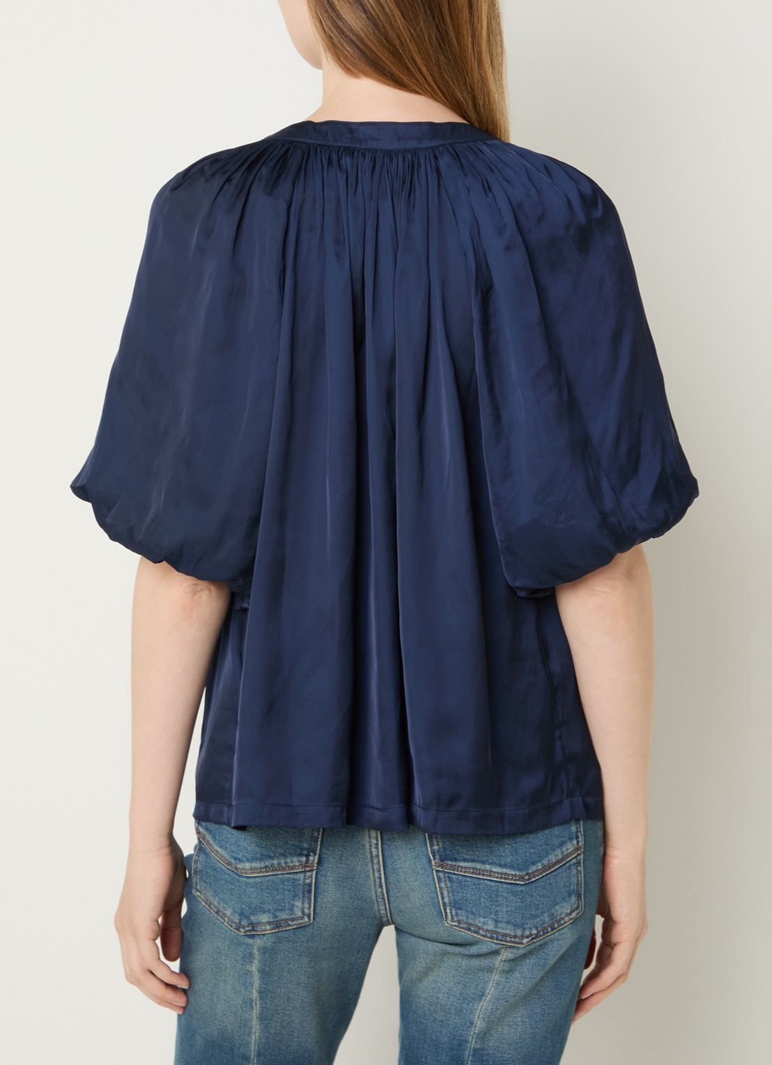 Zadig&Voltaire Teko tuniek van satijn met ballonmouw - achterkant 4 donkerblauw