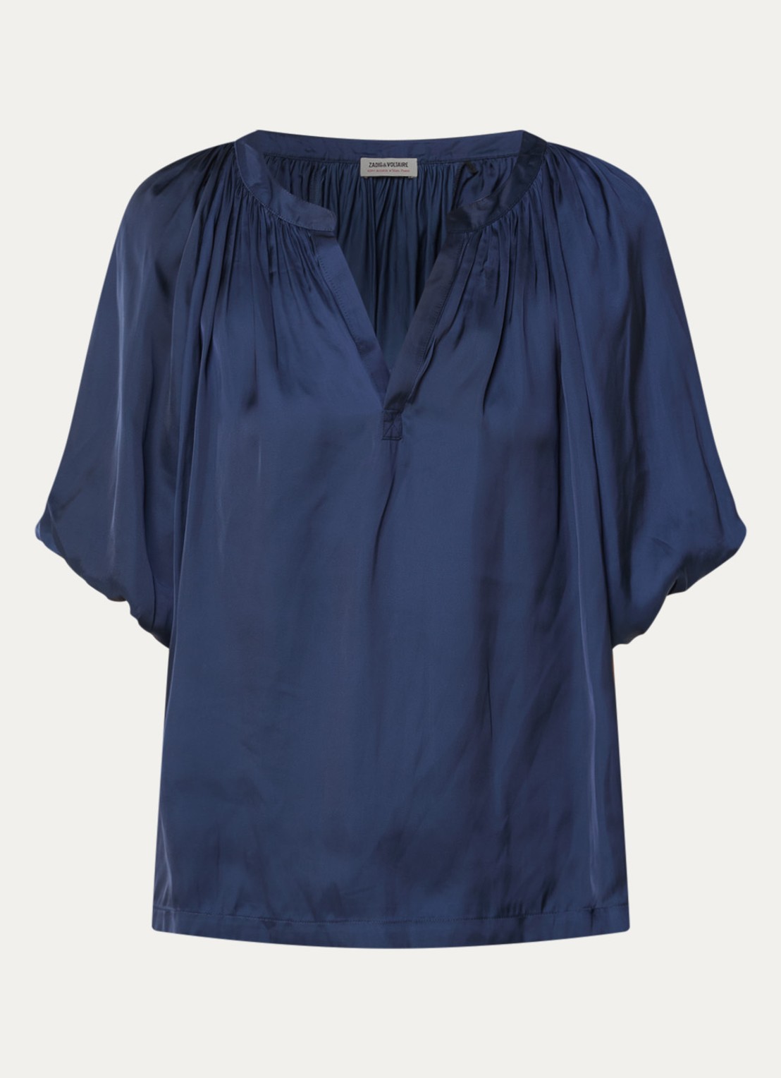 Zadig&Voltaire Teko tuniek van satijn met ballonmouw - voorkant 2 donkerblauw