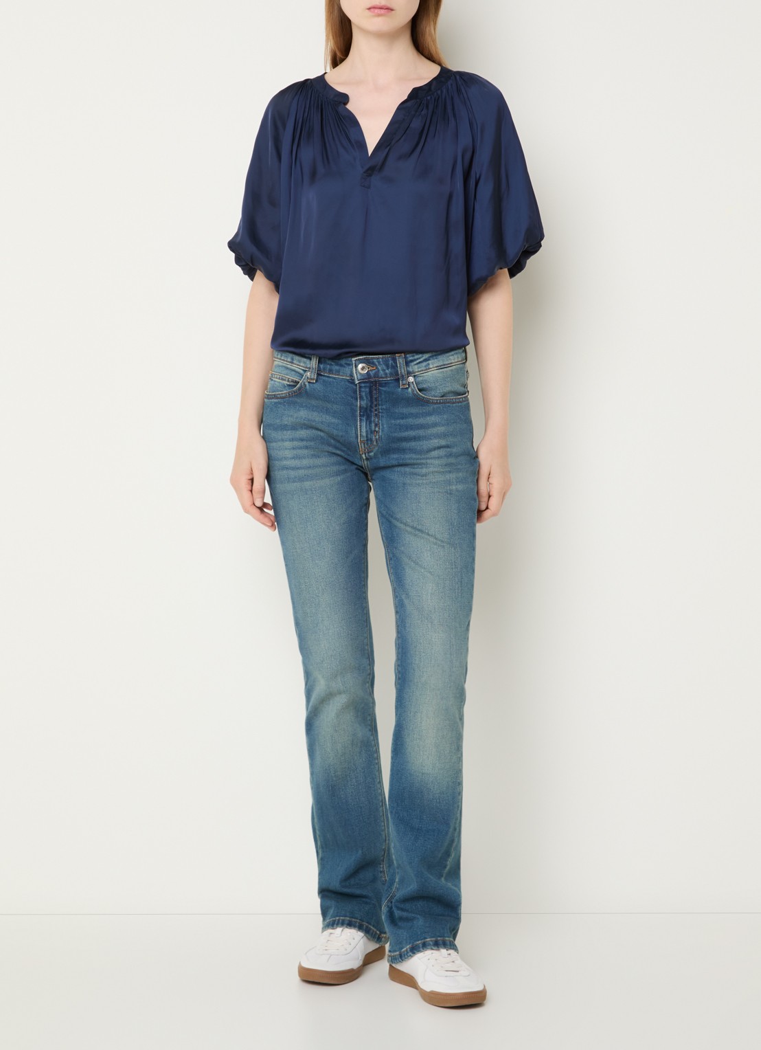 Zadig&Voltaire Teko tuniek van satijn met ballonmouw - voorkant 3 donkerblauw