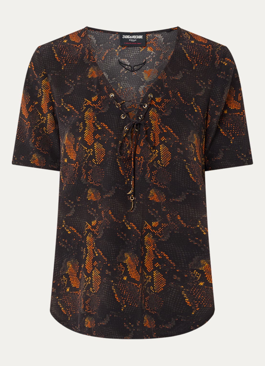 Zadig&Voltaire Terzo top van zijde met slangenprint - voorkant donkerbruin