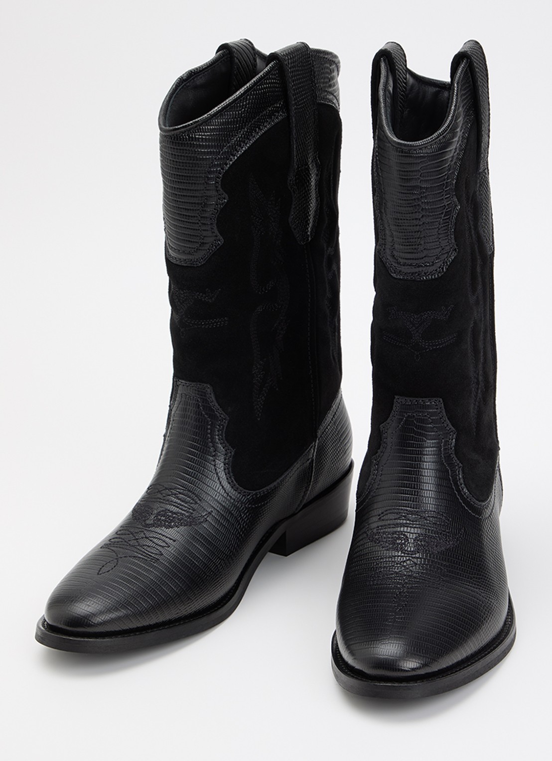 Zadig&Voltaire Tex Western Wild cowboylaars van kalfssuède met leren details - detail 2 zwart