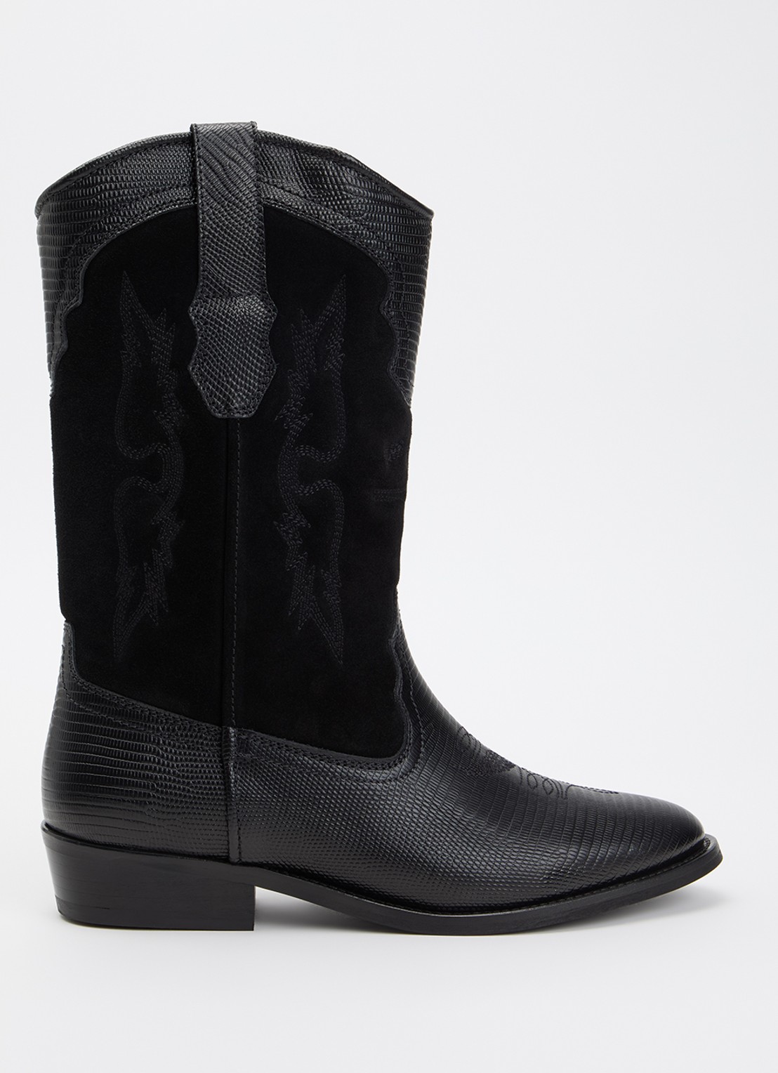 Zadig&Voltaire Tex Western Wild cowboylaars van kalfssuède met leren details - voorkant zwart