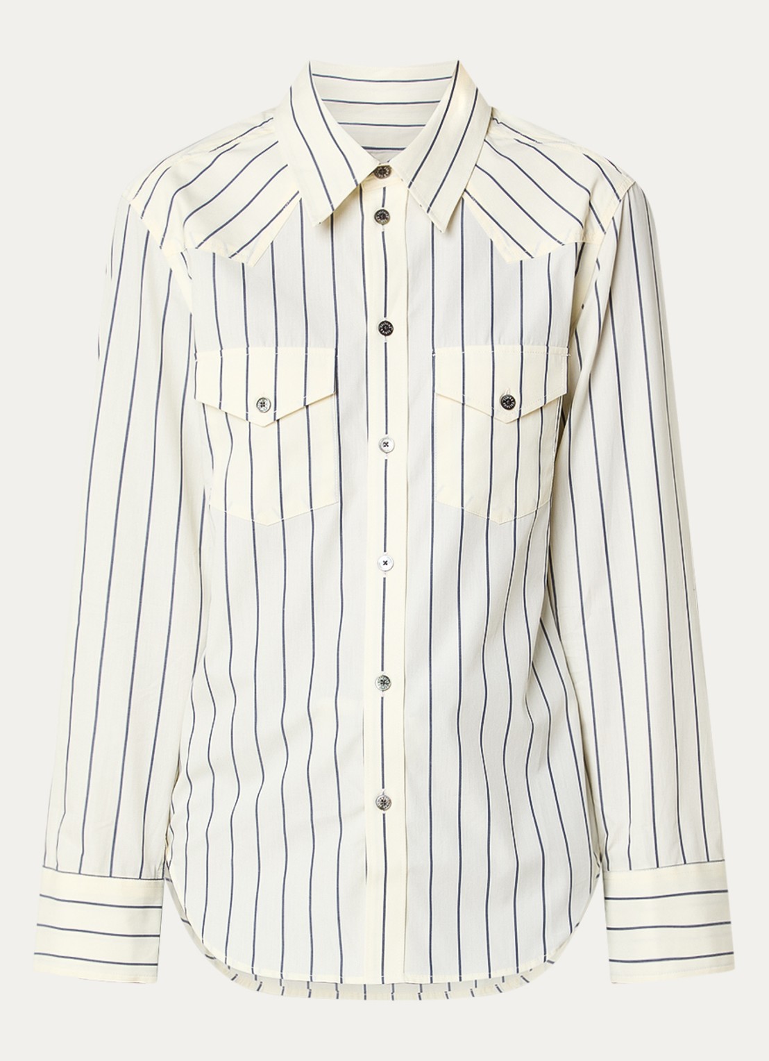 Zadig&Voltaire Thelma blouse met borstzakken en streepprint - voorkant 3 lichtgeel