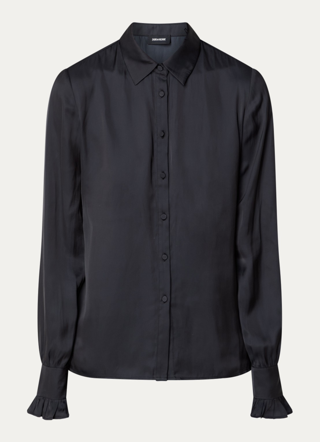 Zadig&Voltaire Thely blouse van satijn met ruches - voorkant zwart