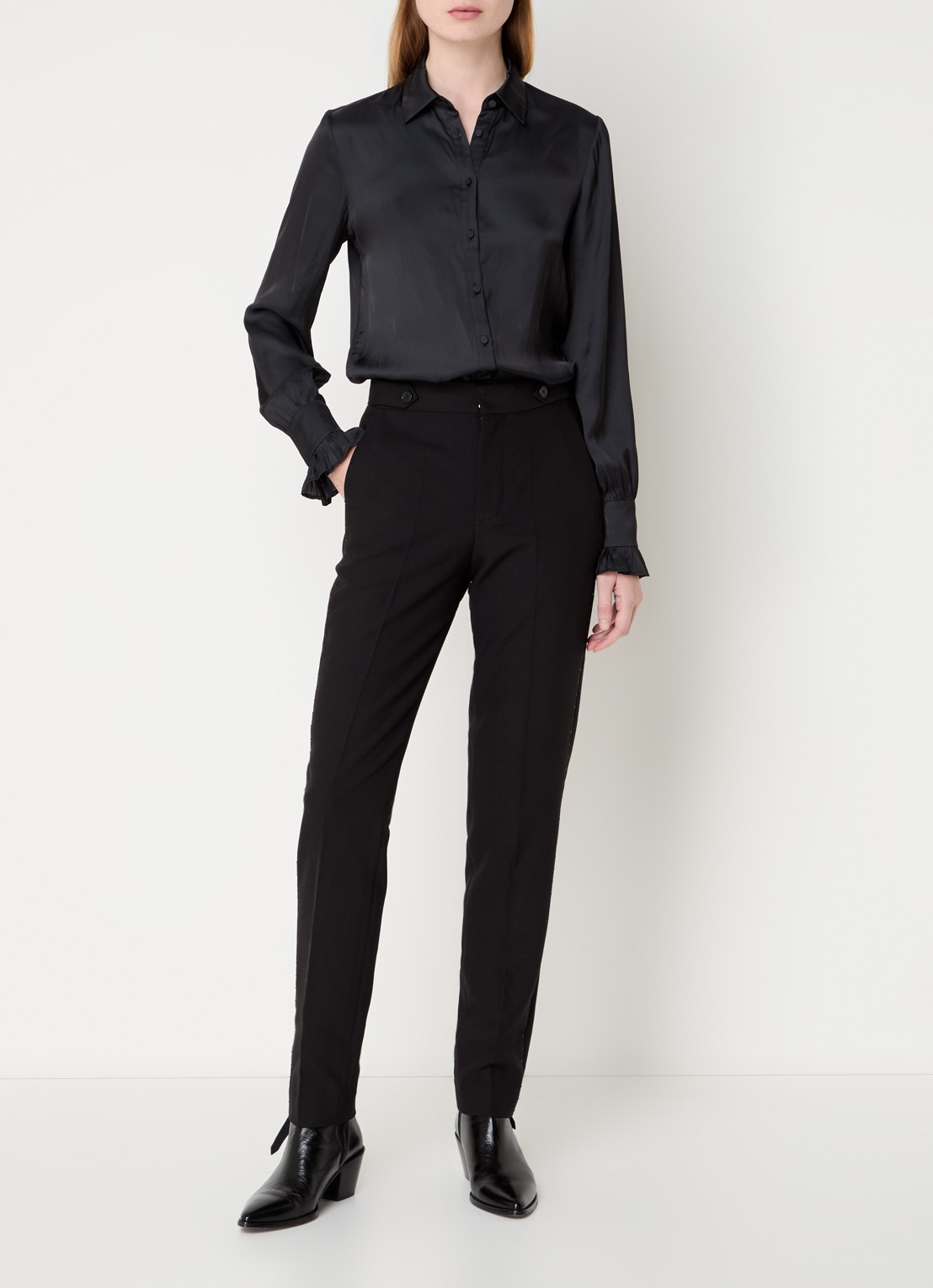 Zadig&Voltaire Thely blouse van satijn met ruches - voorkant 2 zwart
