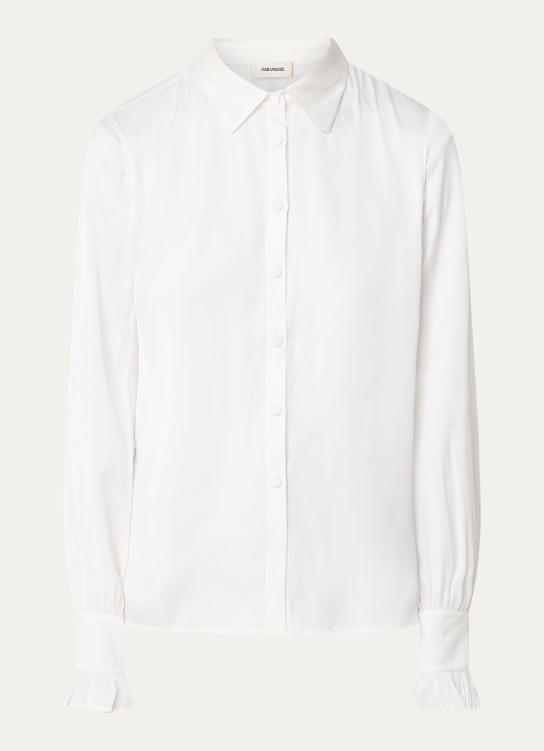 Zadig&Voltaire Thely blouse van satijn met ruches - voorkant gebroken wit