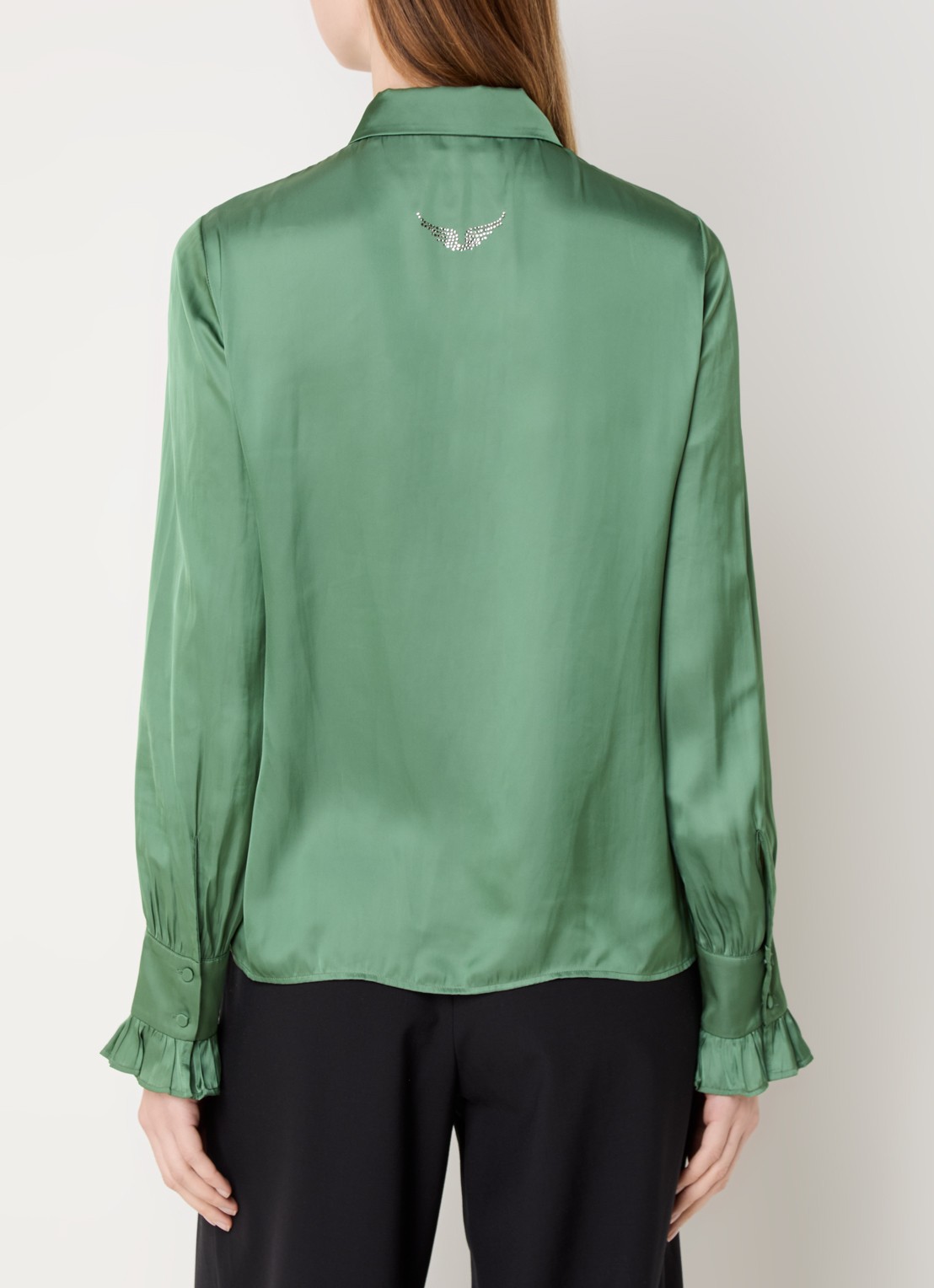 Zadig&Voltaire Thely blouse van satijn met ruches - achterkant 3 groen