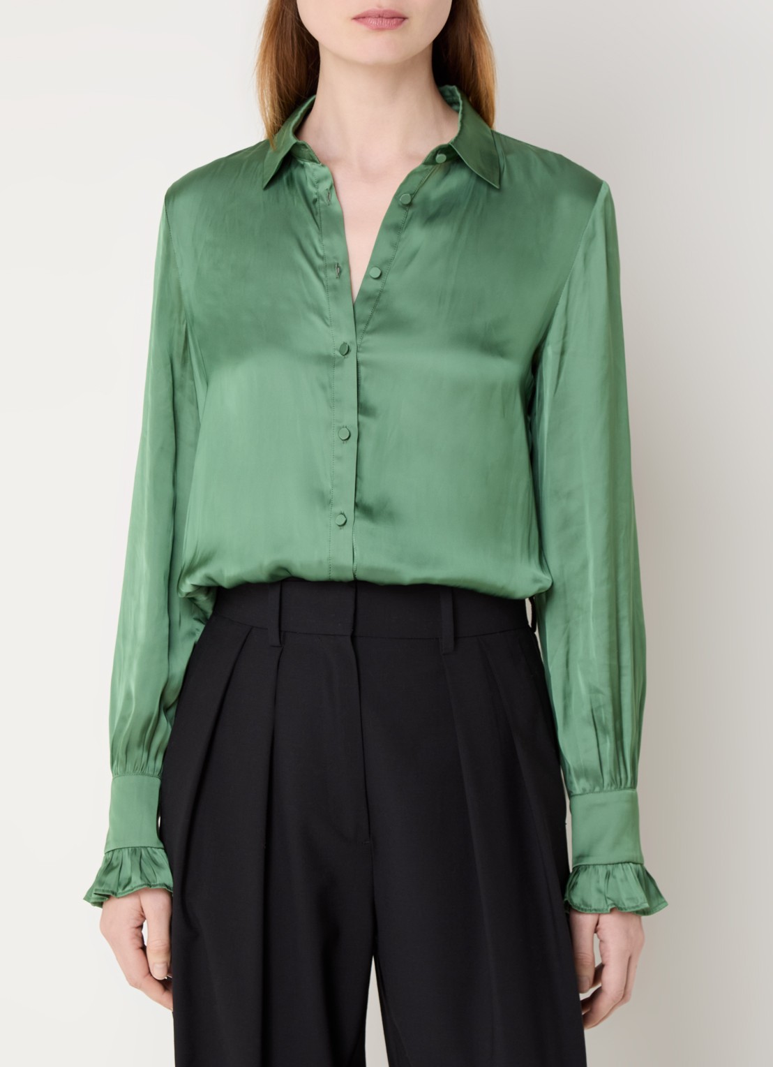 Zadig&Voltaire Thely blouse van satijn met ruches - detail 4 groen