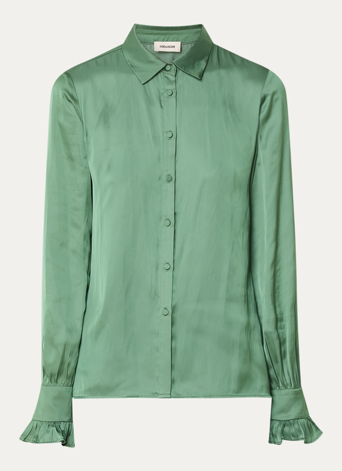 Zadig&Voltaire Thely blouse van satijn met ruches - voorkant groen