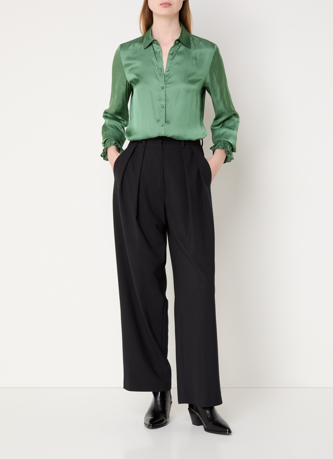 Zadig&Voltaire Thely blouse van satijn met ruches - voorkant 2 groen