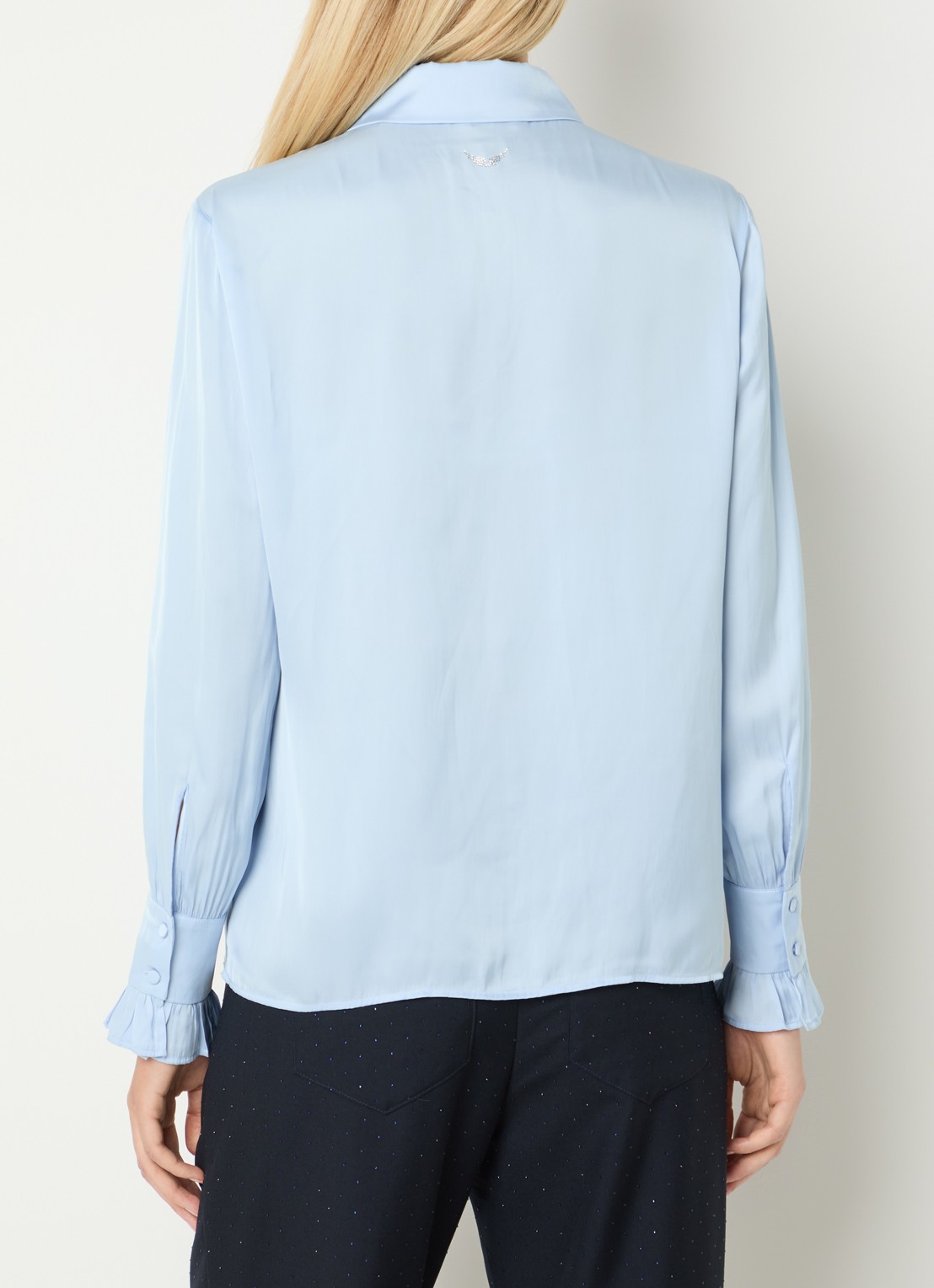 Zadig&Voltaire Thely blouse van satijn met ruches - achterkant 4 blauwgrijs