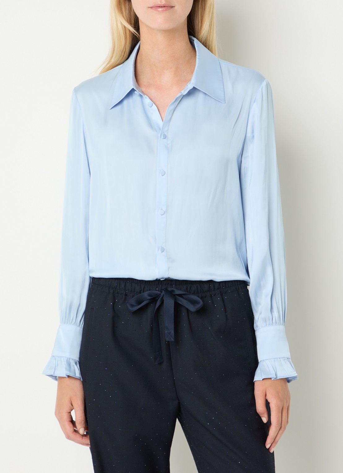 Zadig&Voltaire Thely blouse van satijn met ruches - detail 3 blauwgrijs