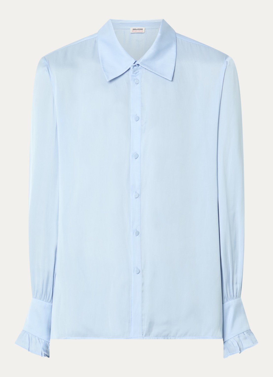Zadig&Voltaire Thely blouse van satijn met ruches - voorkant blauwgrijs