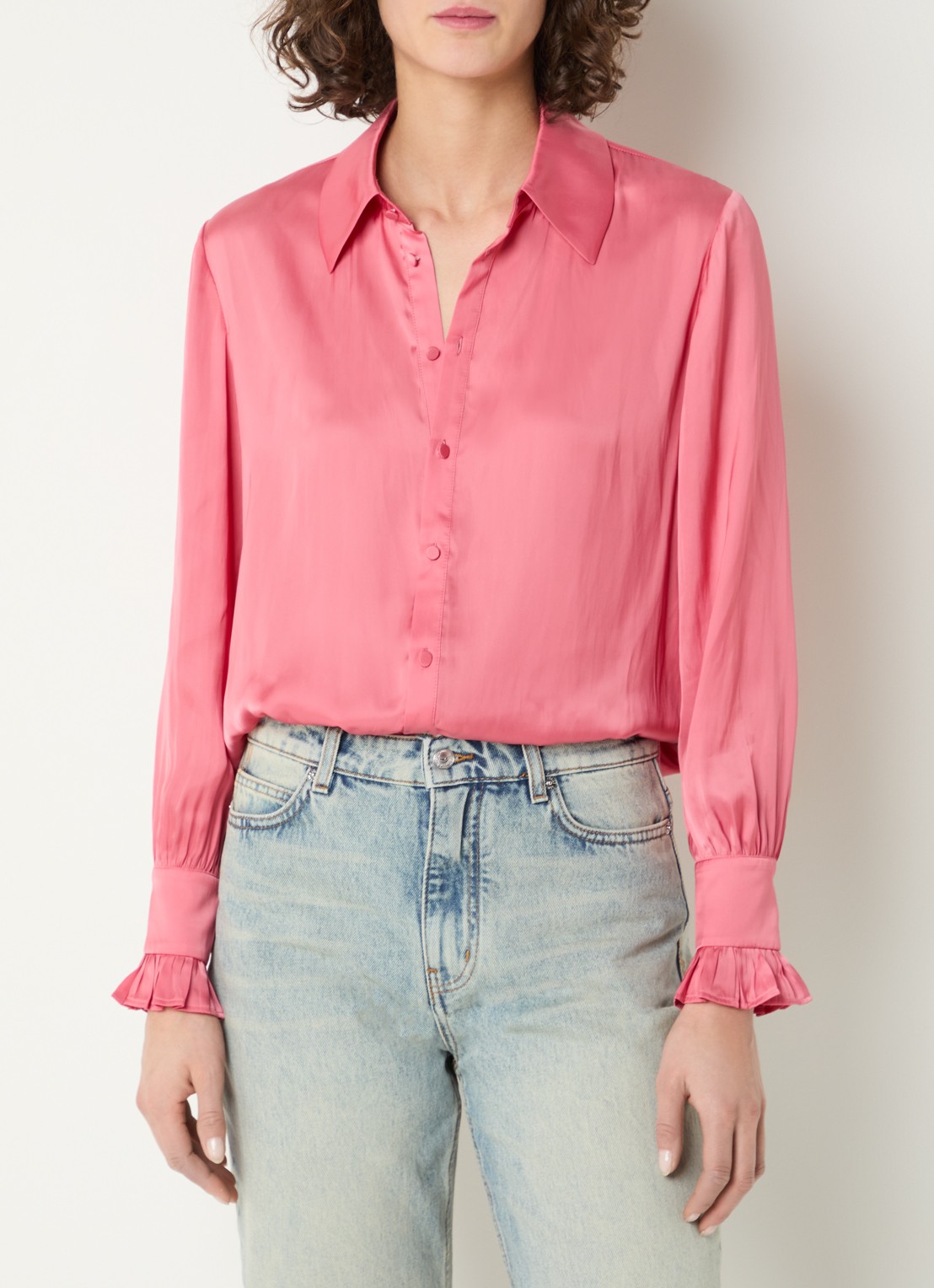 Zadig&Voltaire Thely blouse van satijn met ruches - detail 4 koraalroze