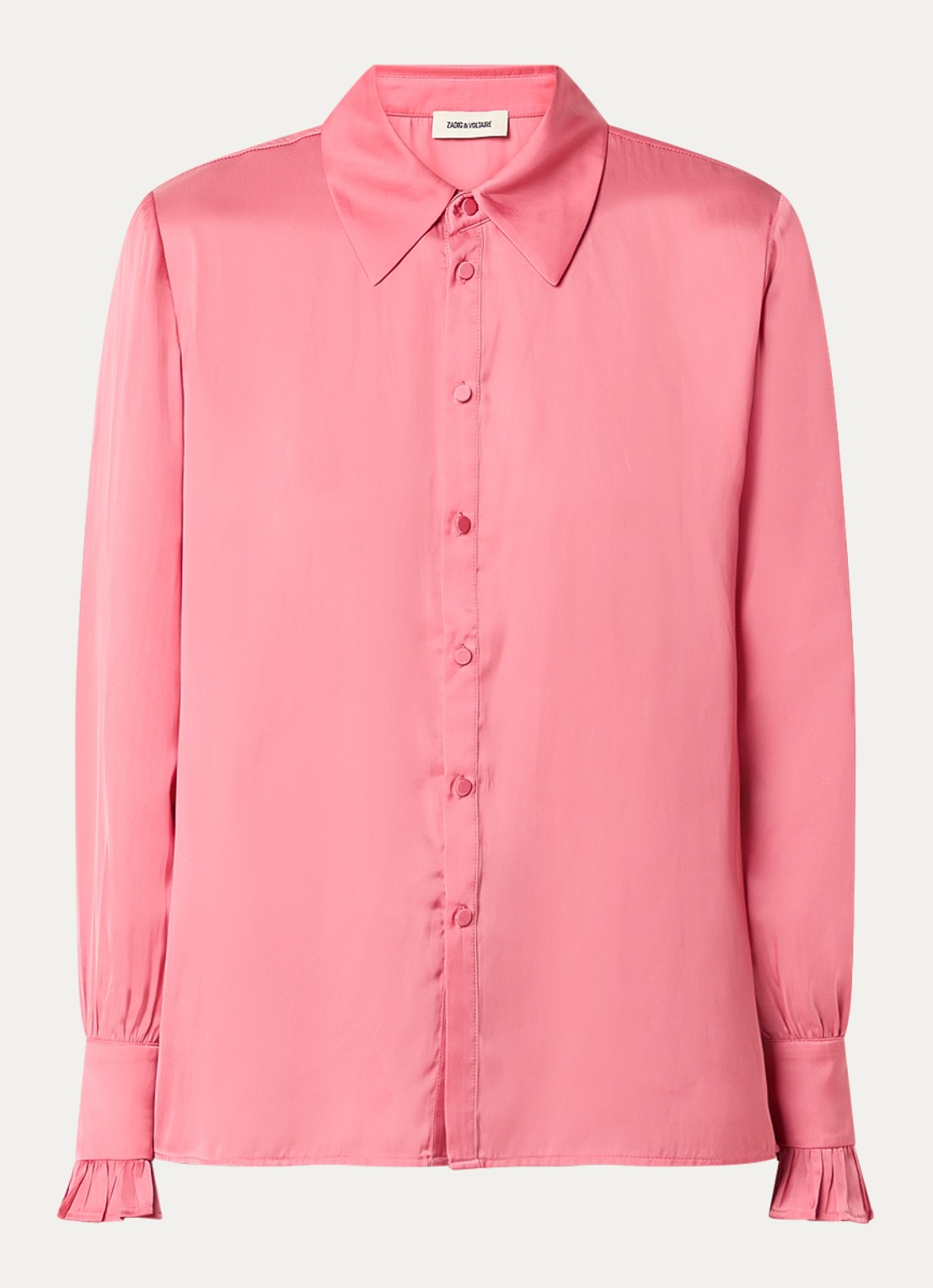 Zadig&Voltaire Thely blouse van satijn met ruches - voorkant 2 koraalroze