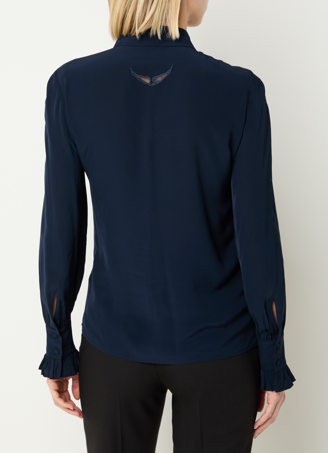Zadig&Voltaire Thely semi-transparante blouse met ruches - achterkant donkerblauw