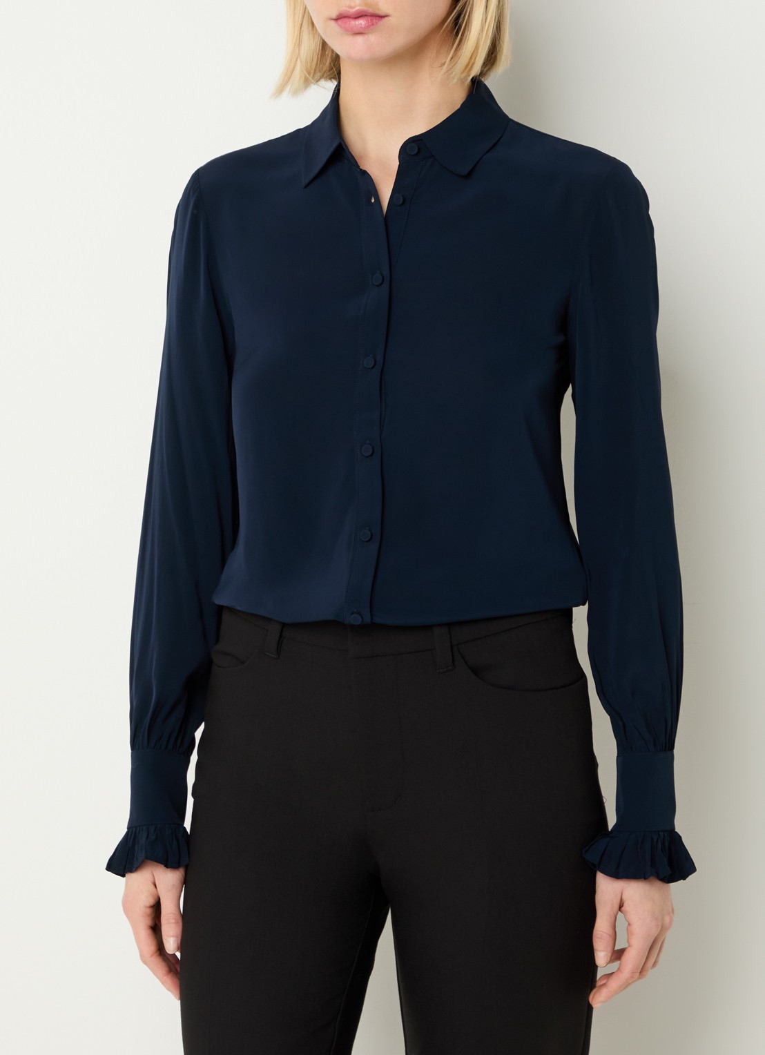 Zadig&Voltaire Thely semi-transparante blouse met ruches - detail 2 donkerblauw