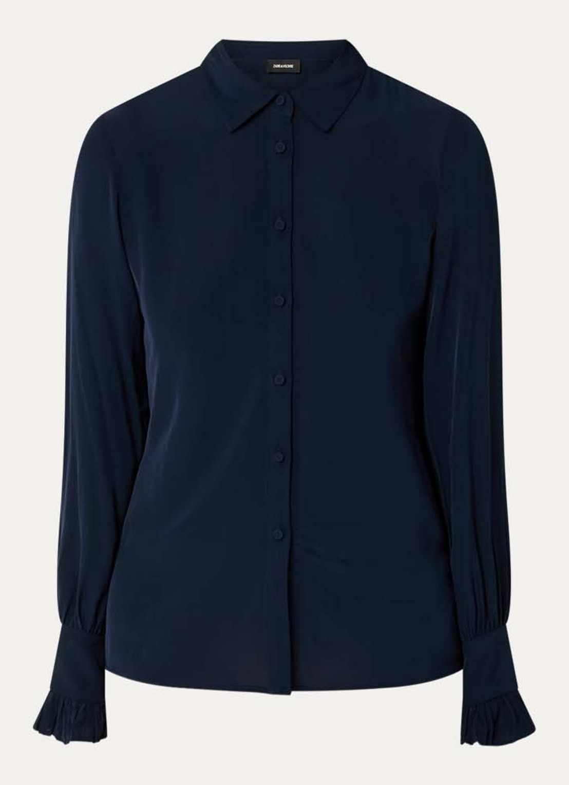 Zadig&Voltaire Thely semi-transparante blouse met ruches - voorkant 3 donkerblauw