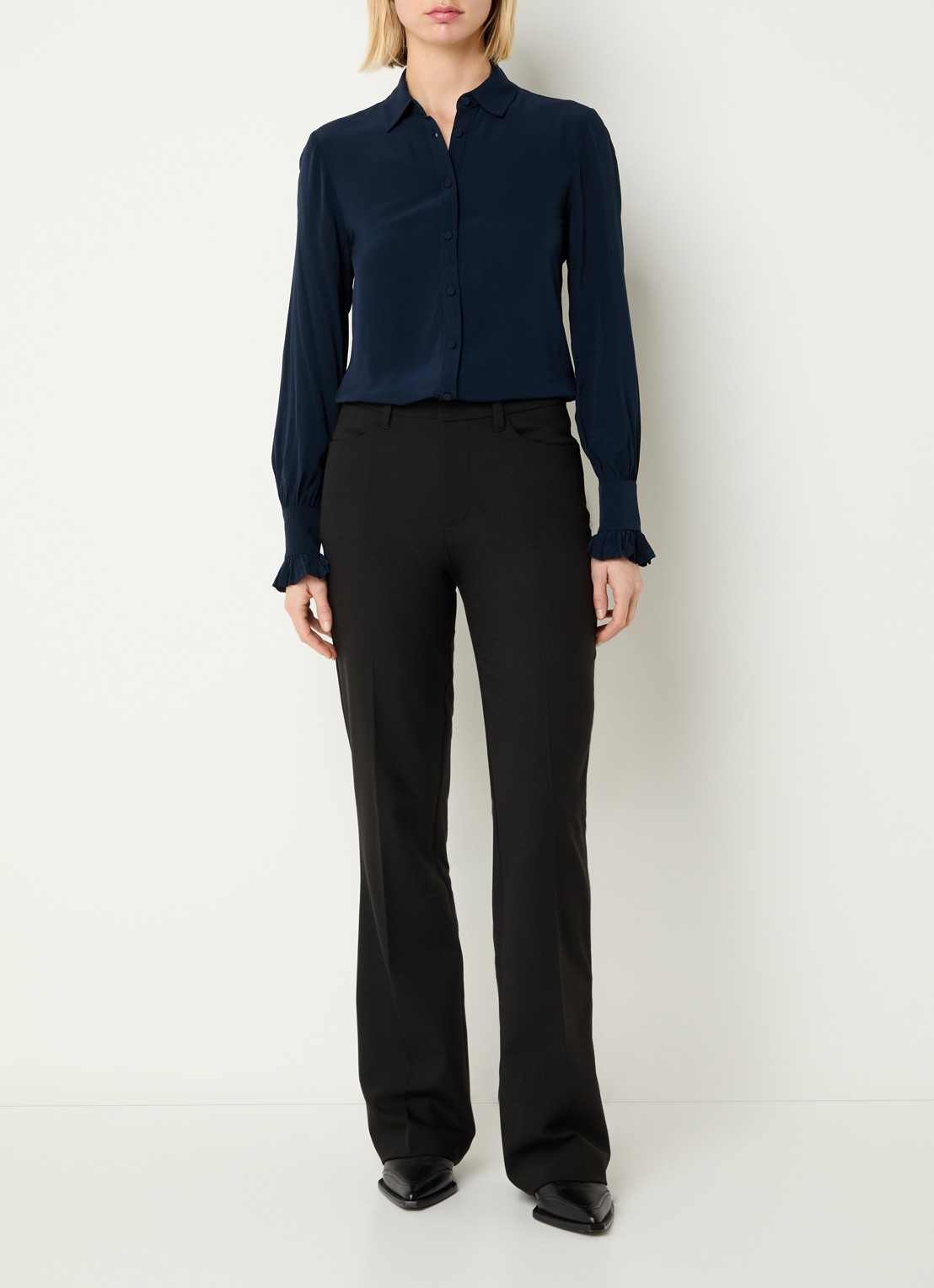 Zadig&Voltaire Thely semi-transparante blouse met ruches - voorkant 4 donkerblauw