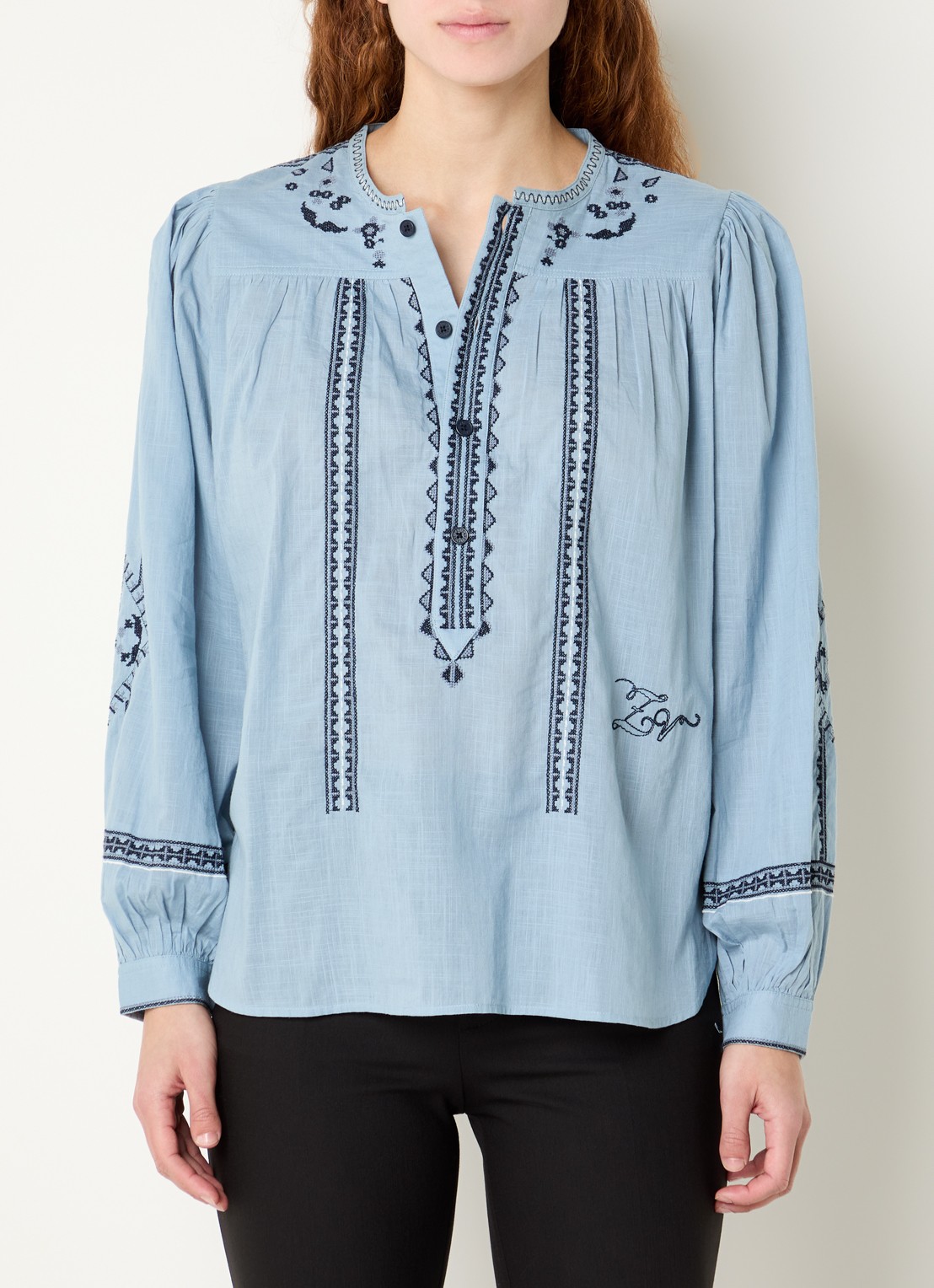Zadig&Voltaire Tigy tuniek met borduring - detail lichtblauw