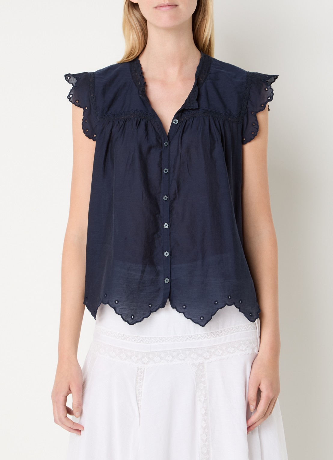 Zadig&Voltaire Tika Tomboy semi-transparante blouse met broderie - detail 4 donkerblauw