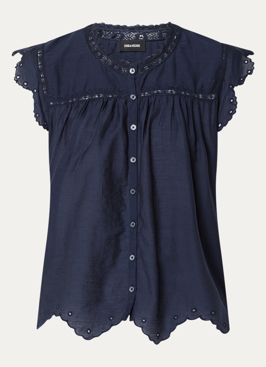 Zadig&Voltaire Tika Tomboy semi-transparante blouse met broderie - voorkant donkerblauw