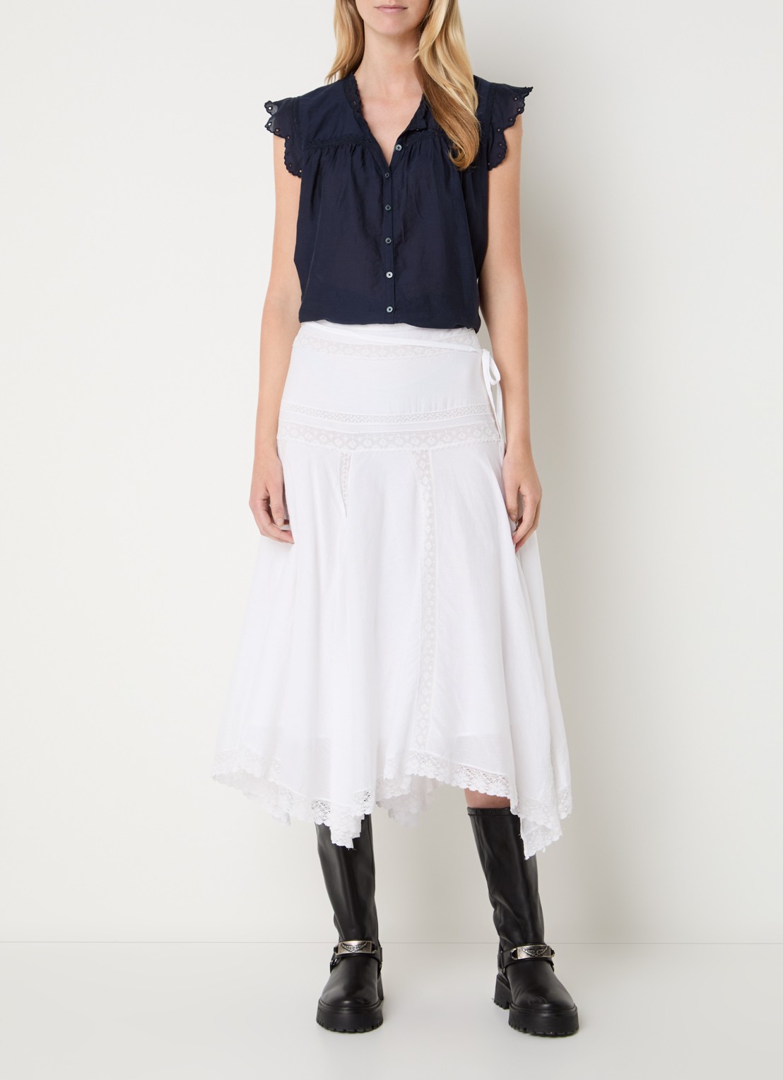 Zadig&Voltaire Tika Tomboy semi-transparante blouse met broderie - voorkant 2 donkerblauw